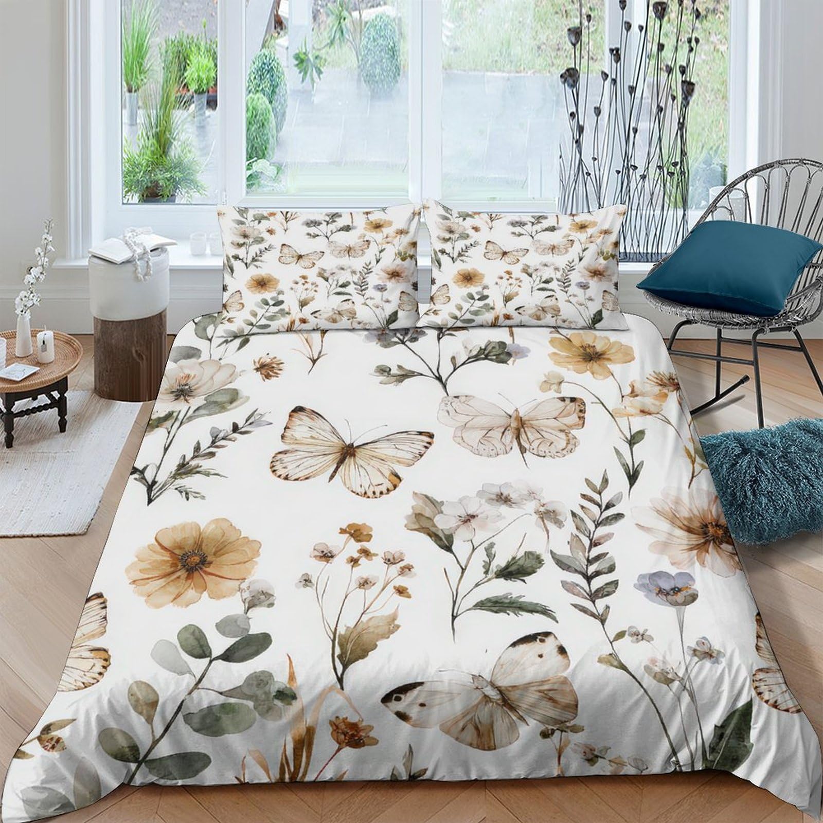 Ctjqhvkz Style-6 3D Printed Botanical Flowers Fitted Sheet Microfiber Soft Butterfly Mattress Cover For Bedroom Guest Room Decor Single（135X200cm）
