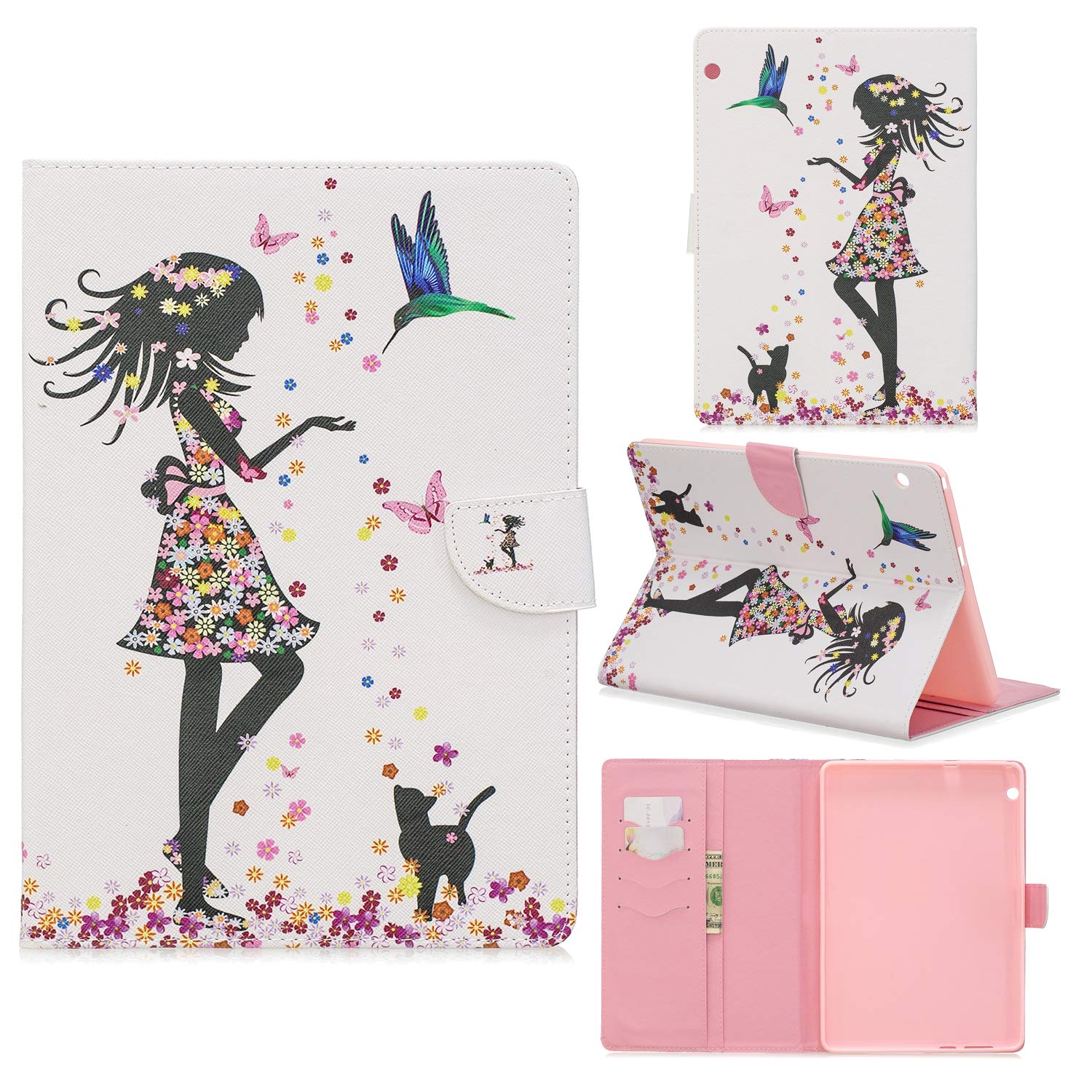 Case for Huawei MediaPad T3 10.0 - Techcircle Slim Fit Synthetic Leather Folio Flip Stand Magnetic Protective Cover with Card Slots/Pocket for Huawei MediaPad T3 10.0 Inch Tablet, Butterfly Girl
