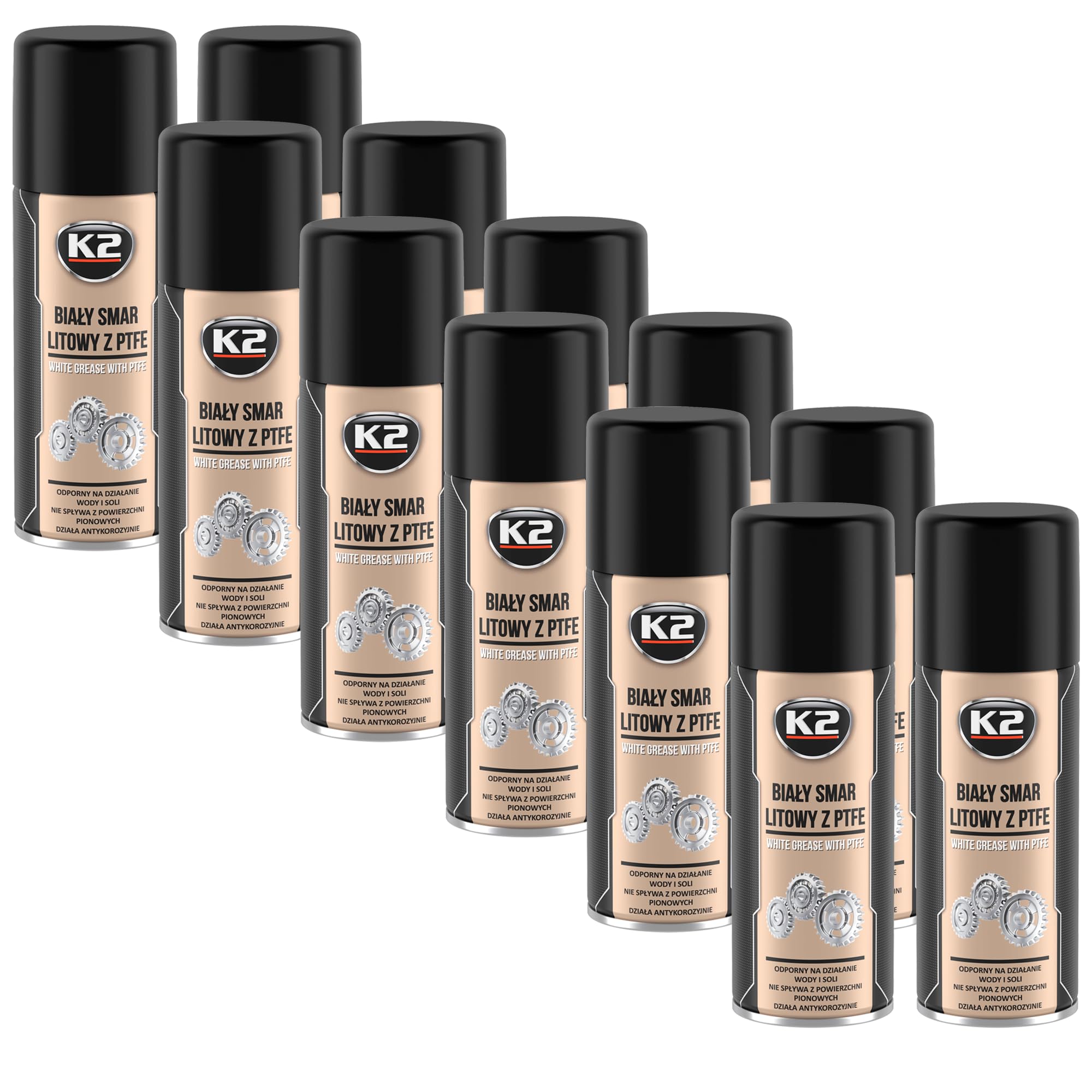 K2 Grasa Blanca con Pack de 12 PTFE Lubricante de Alta Duración para Automóviles e Industria 400ML