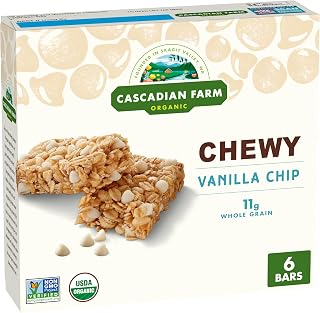 Cascadian Farm Organic Vanilla Chip Granola Bars, 6 Count 7.4oz - Chewy Rolled Oats Snack with 11g Whole Grains