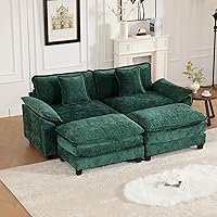 Vista 139 de Sofás seccionales grandes de 115.34" para sala de estar, sofá de pana color camel de asiento profundo de 3 plazas en forma de L, sofá seccional