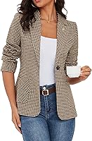ELLEVEN Women's Houndstooth Plaid Blazer with Embroidered Collar - Business Casual Office Jacket with Pockets