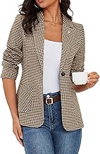 ELLEVEN 2025 Women's Houndstooth Plaid Blazers with Embroidered Collar, Business Casual Work Office Jacket with Pockets
