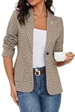 2025 Women's Houndstooth Plaid Blazers with Embroidered Collar, Business Casual Work Office Jacket with Pockets