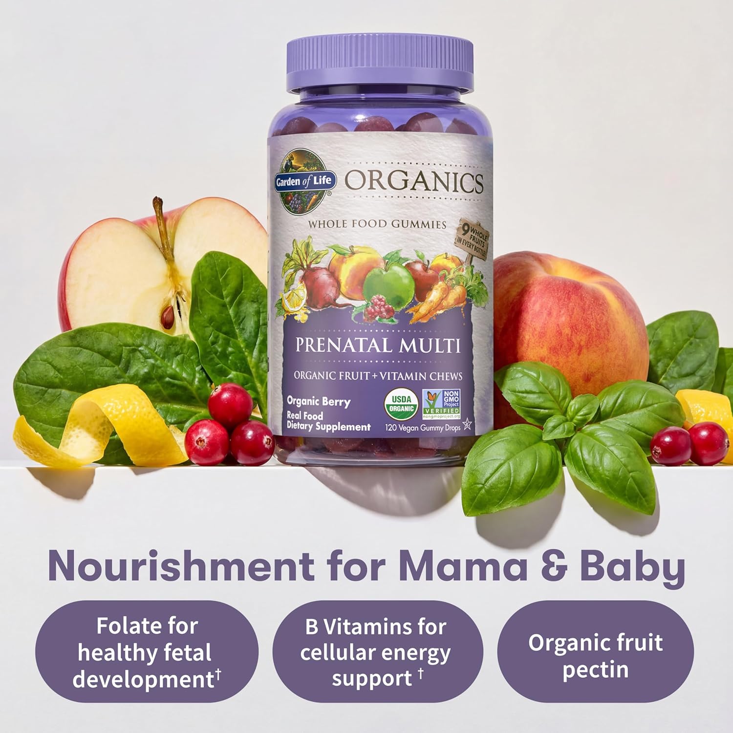 Garden of Life Organics Prenatal Gummies Multivitamin with Vitamin D3, B6, B12, C & Folate for Healthy Fetal Development – Organic, Non-GMO, Gluten-Free, Vegan, Berry Flavor, 30 Day Supply - Image 4