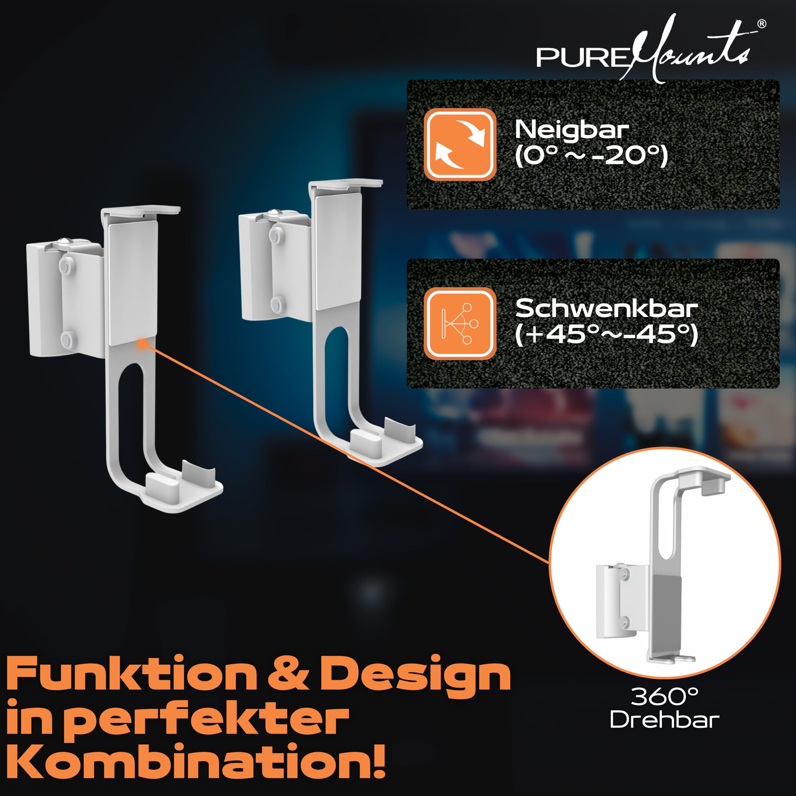 PureMounts, Lautsprecher-Halterung, Wandhalterung für Sonos One, One SL & Play:1, weiß