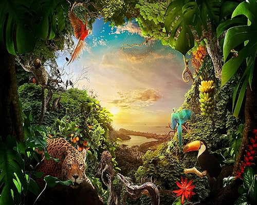 Miniatura 7 de Fondo de safari en la selva animación bosque para niños, fondo verde para fotografía, selva tropical, decoración de animales, celebración, fiesta,