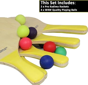 W4W Kadima Beach Paddle Ball Racket Set - Bundle Pack Includes 4 Balls & 2 Paddles