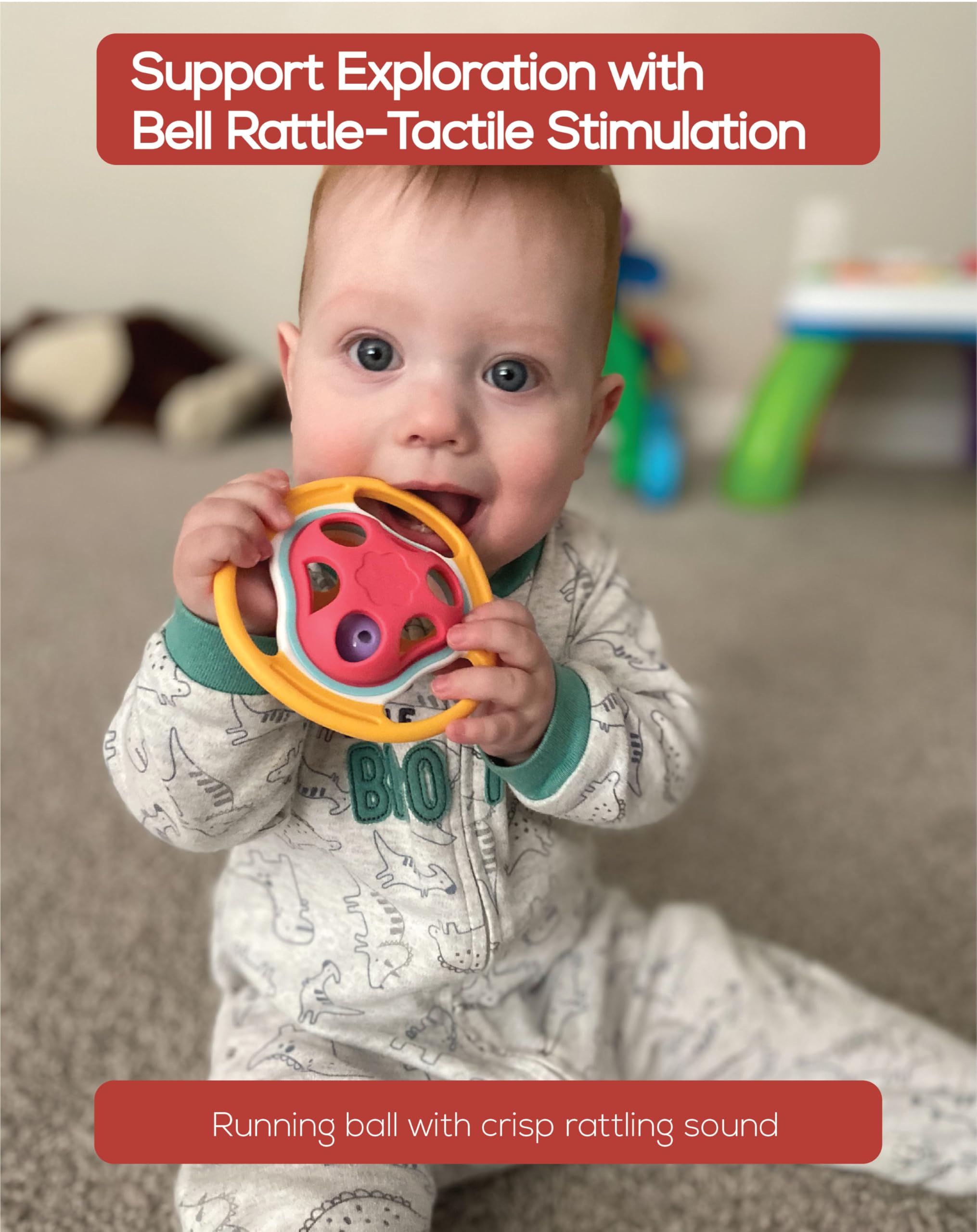BaBeloved Bell Rattle Baby Teething Toys Multiple Sensory Montessori Baby Teether Toys Soft Food-Grade Teethers for Babies Rattling Teething Relief, Chew Toy for Babies 0-12 Months, BPA Free