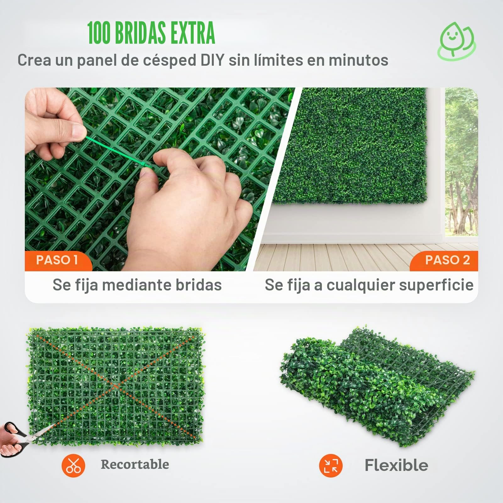 VEVOR Panel de boj artificial UV, paneles de pared de setos de boj, pared de fondo de césped artificial de 4 cm, pared de césped verde, seto falso para decoración, valla de privacidad en interiores,