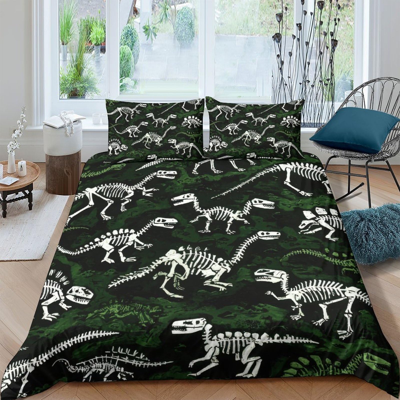 Ctjqhvkz Style-6 3D Printed Dinosaur Skeleton Fitted Sheet Microfiber Soft Green Bed Sheet For Bedroom Guest Room Decor Easy Care Single（135X200cm）