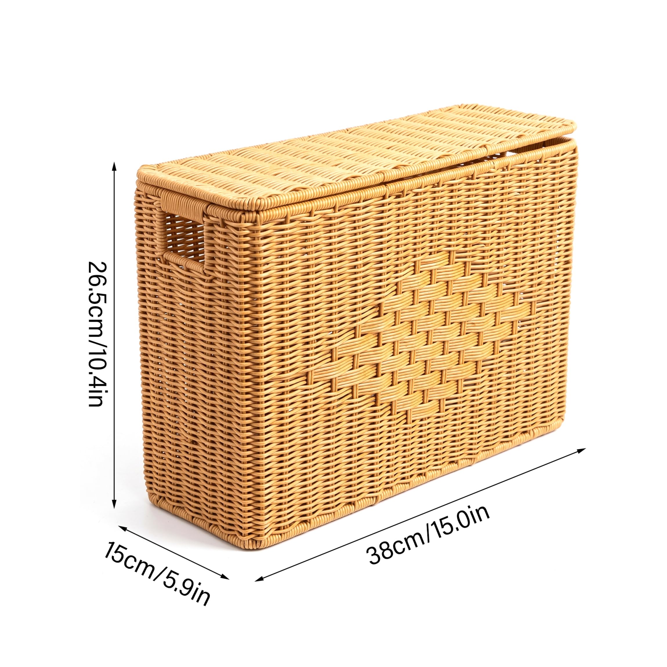Cesta estrecha cesta tejida a mano con tapa organizador de esquina que ahorra espacio para sala de estar baño y dormitorio 15 × 6 × 10 pulgadas.