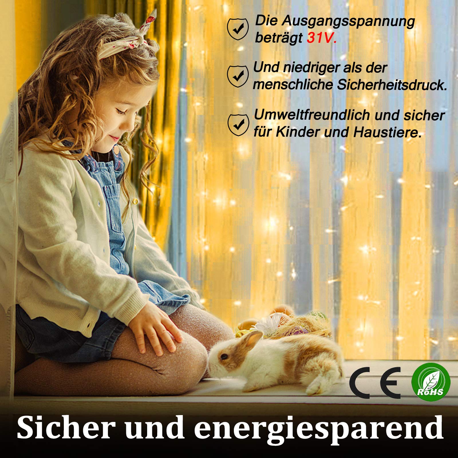 ACXIN LED Eisregen Lichterkette, LED Lichtervorhang, für Hochzeit, Party, Weihnachten, Halloween, Innen Dekoration, IP44 Wasserfest, Warmweiß, 9x3M