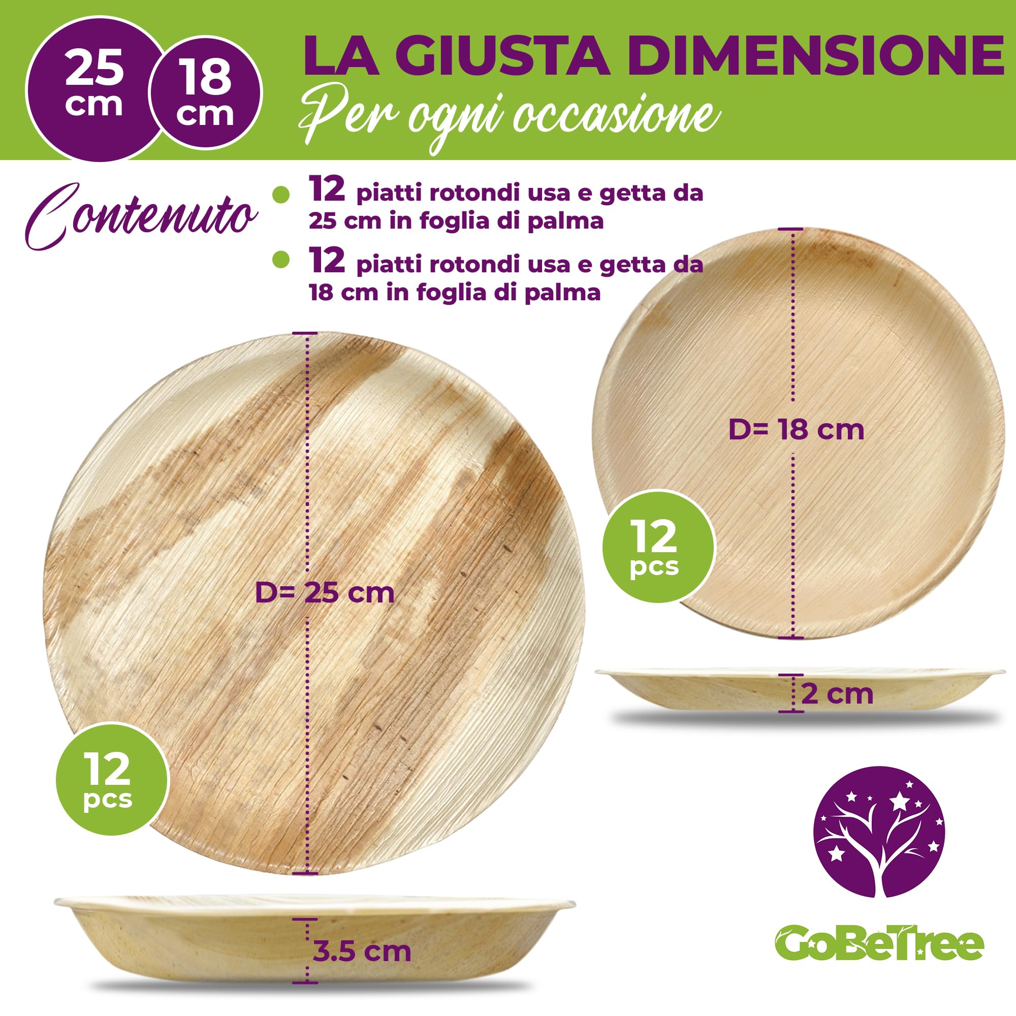 GoBeTree Piatti Foglia di Palma 25 Piatti Monouso Quadrati da 15 cm. Stoviglie in legno rustico per barbecue e feste di compleanno