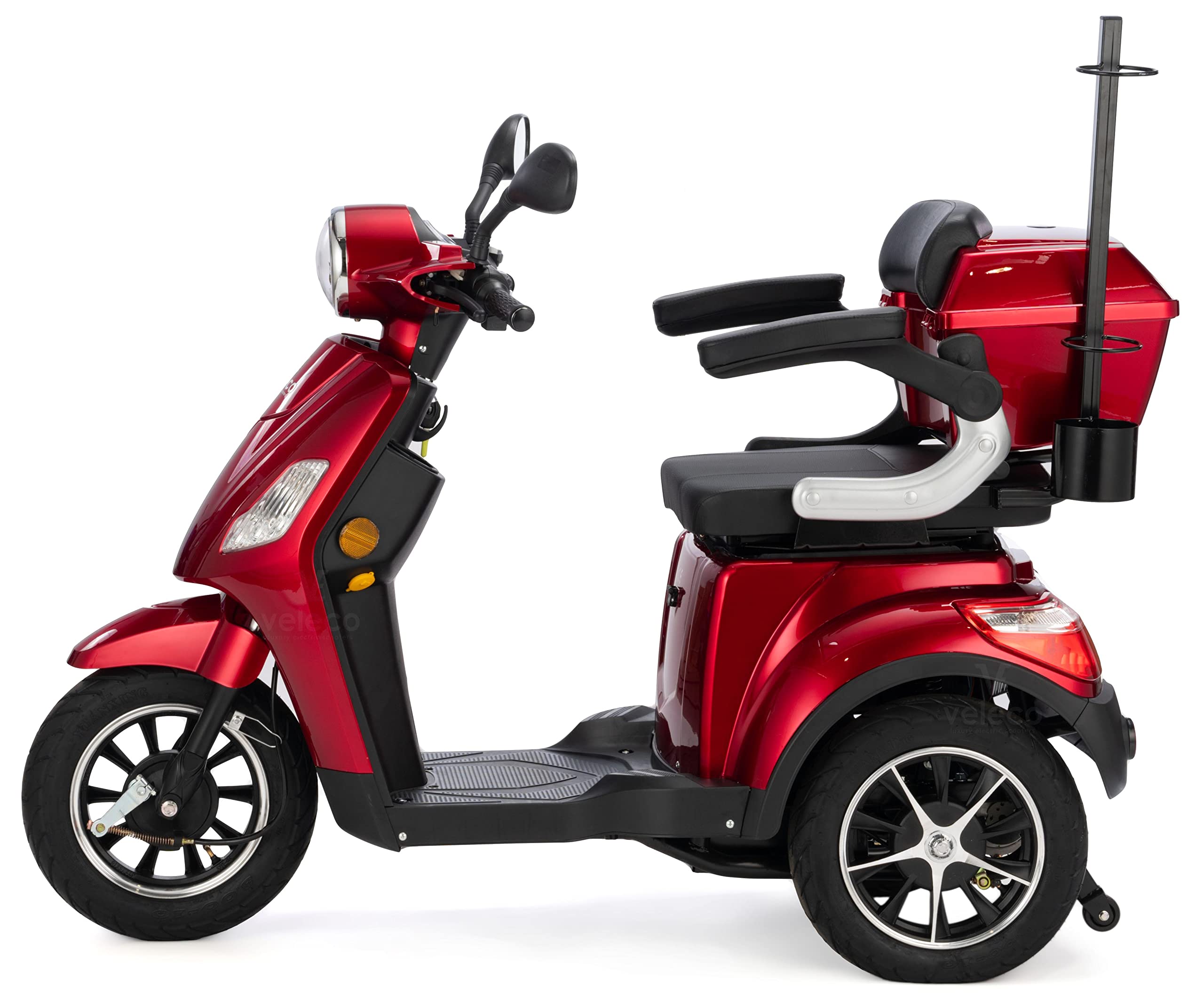 VELECO Draco Lit-Ion - Dispositivo de Movilidad de 3 Ruedas - Totalmente ensamblado y Listo para Usar - Batería extraíble de Iones de Litio - Freno magnético automático (Rojo)