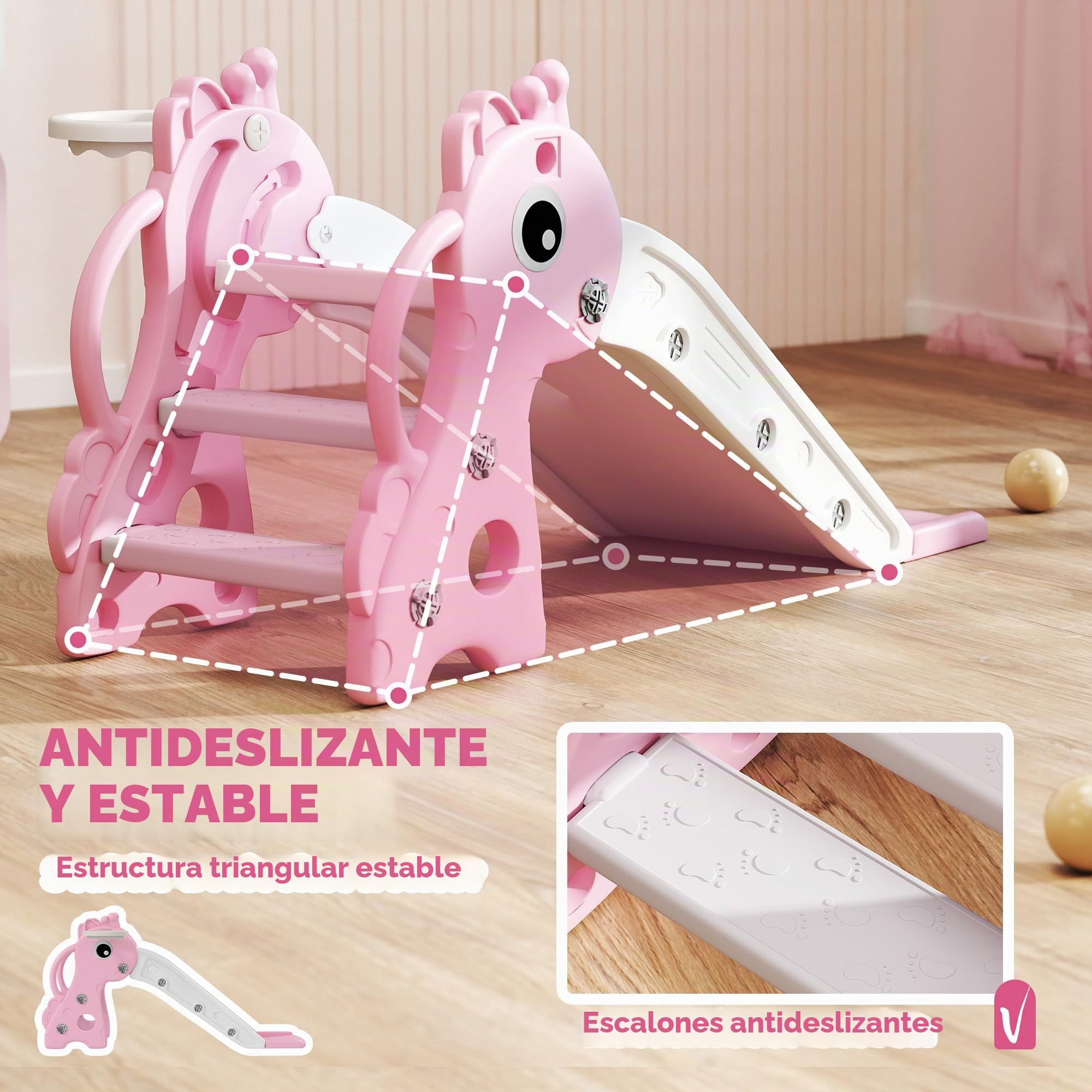 AIYAPLAY Tobogán 3 en 1 Forma de Jirafa para niños de 1-3 años Rosa