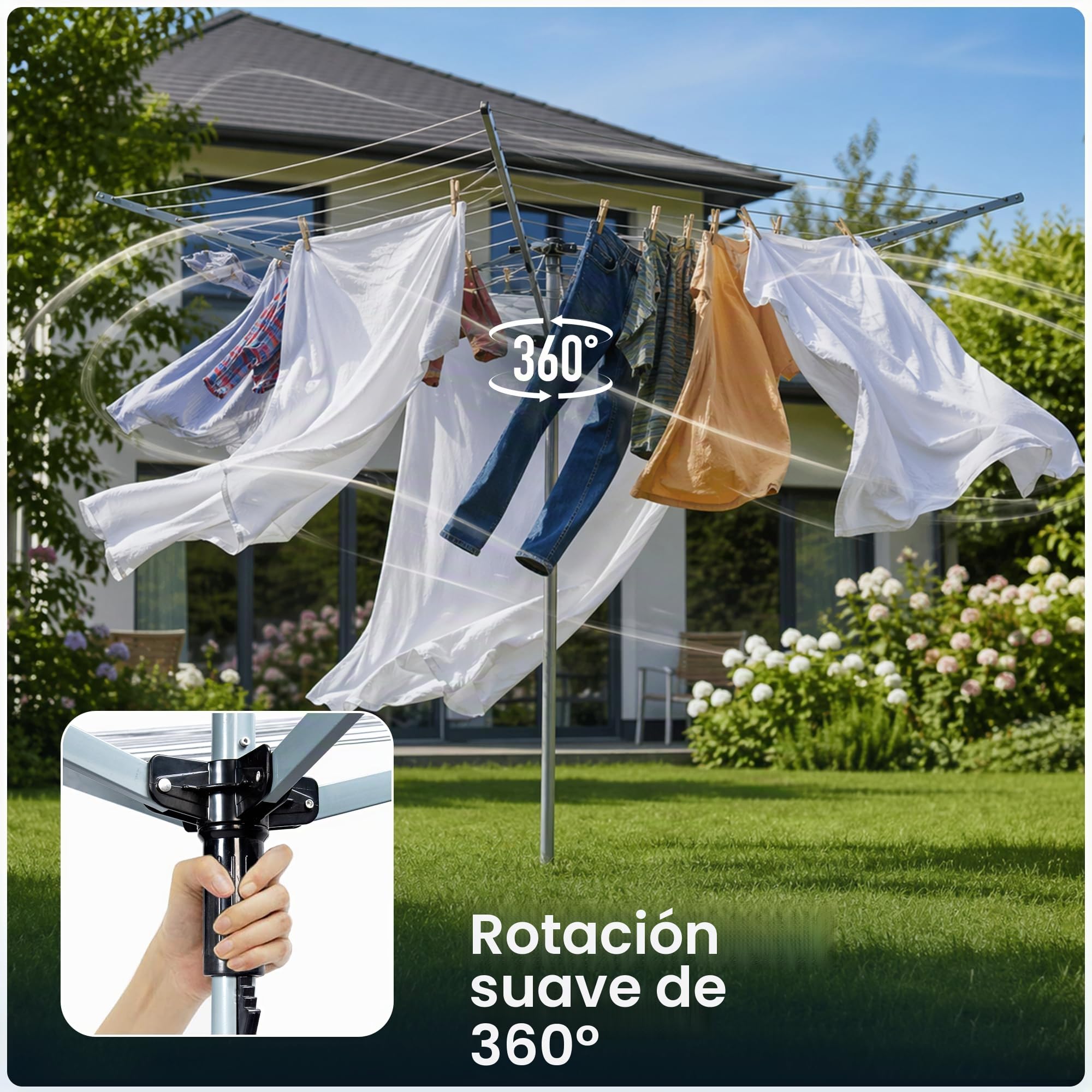 FunkyBuys - Línea de lavado rotativa | Tendedero giratorio de 4 brazos (50 metros)
