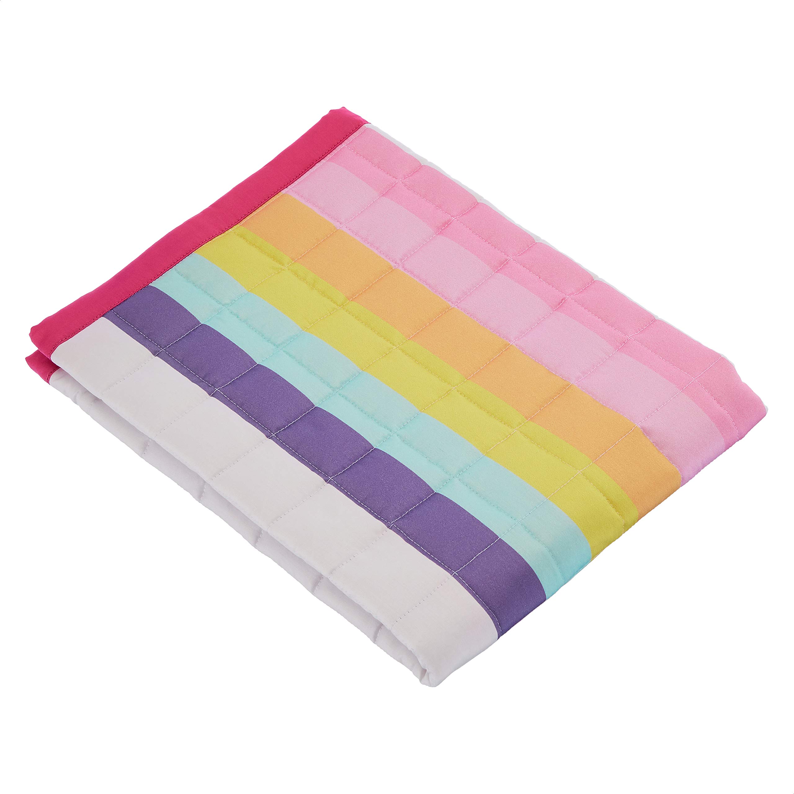 Amazon Basics Kids Cotton Reversible Quilt Bedspread - Standard Sham, Magenta Pink & Rainbow