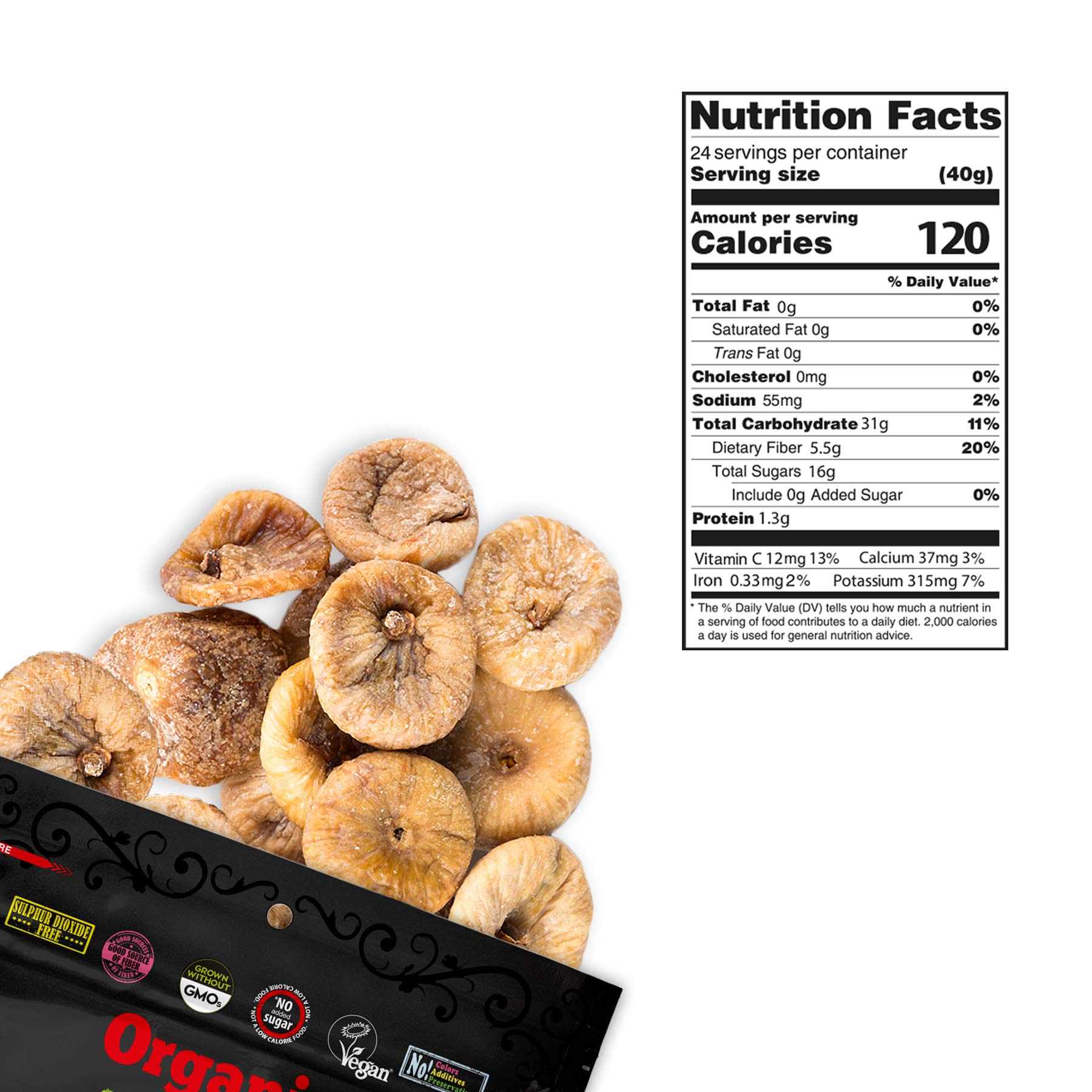 ORGANIC TURKISH FIGS BULK SIZE 2.1lbs (34oz) Kosher NonGMO Sun