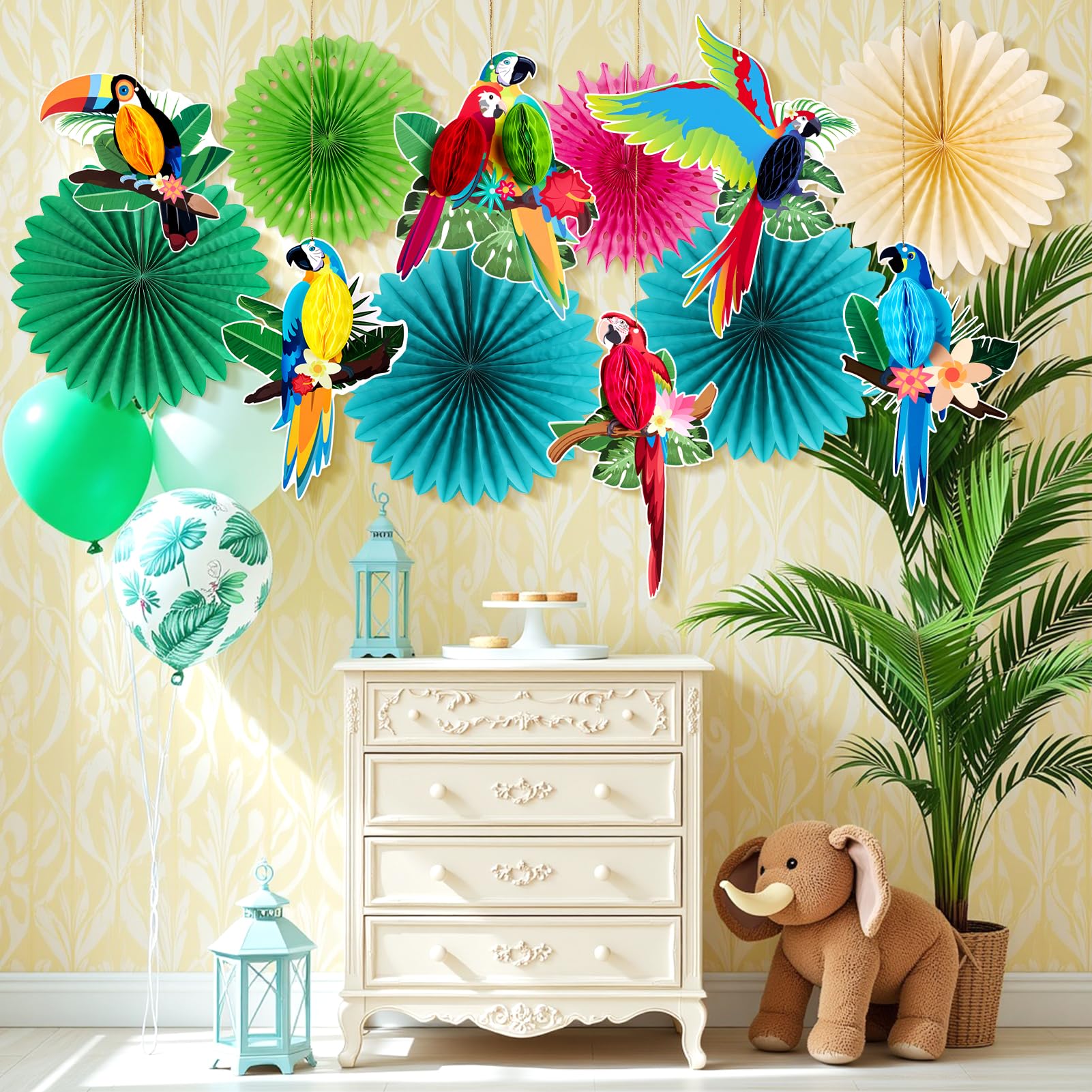 Tropical Decorations Tropical Birds Honeycomb Parrot,6 PCS Summer ...