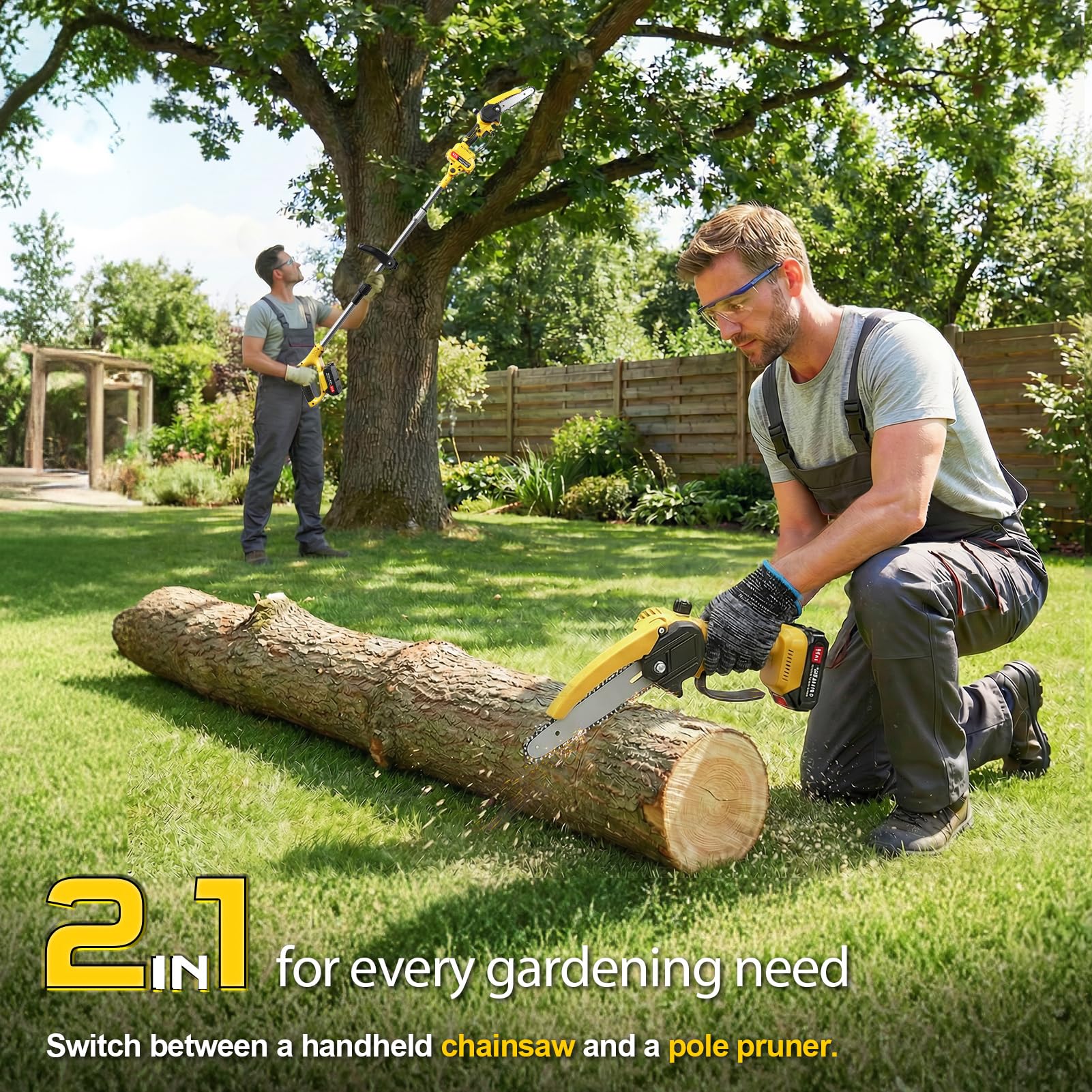 21V Akku Teleskop Hochentaster, 6 Zoll Hochentaster Akku Elektrisch,2-in-1 Teleskop Astsäge Astschere mit 2 x 2000mAh, Handkettensäge für Gartenscheren Astschere Holzschneidenz