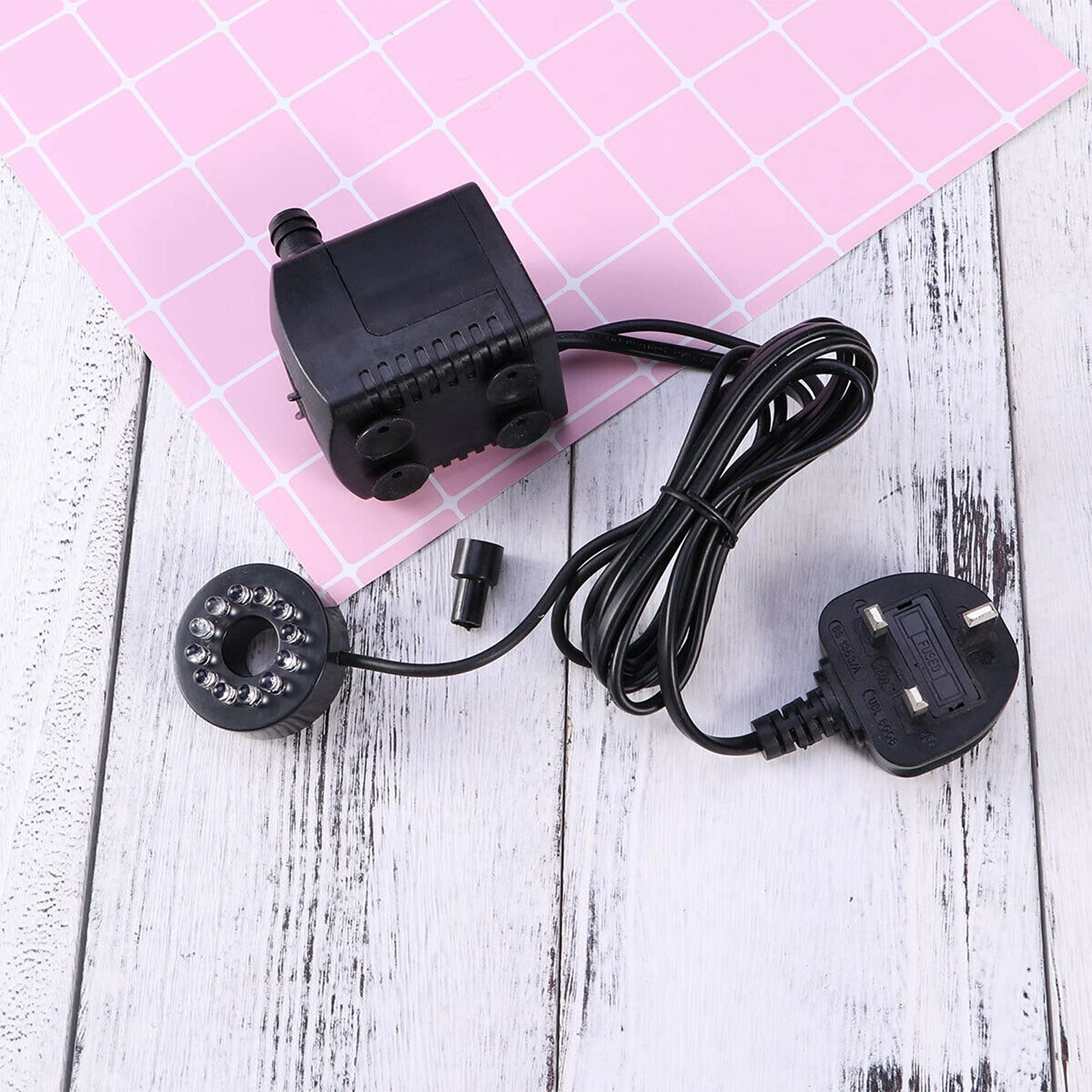 Pompa per laghetto Pompa ad acqua per fontana elettrica con pompa sommergibile per piscina da giardino con luce a 12 LED 15W(EU PLUG)