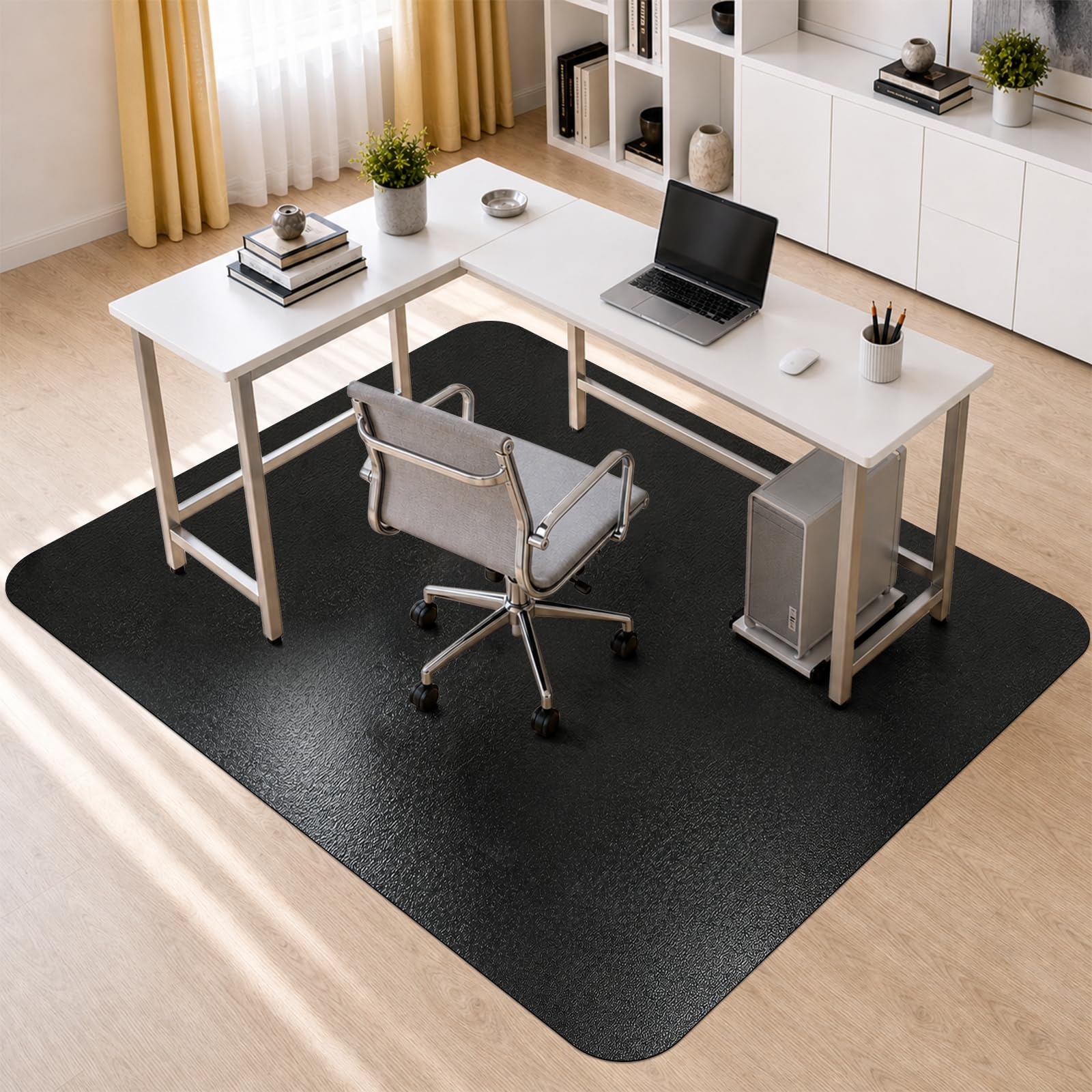 Kuyal Chair mat for Hardwood Floor 51 x 63 inches Rectangle Floor Mats Wood/Tile Protection Mat for Office &amp; Home, Black