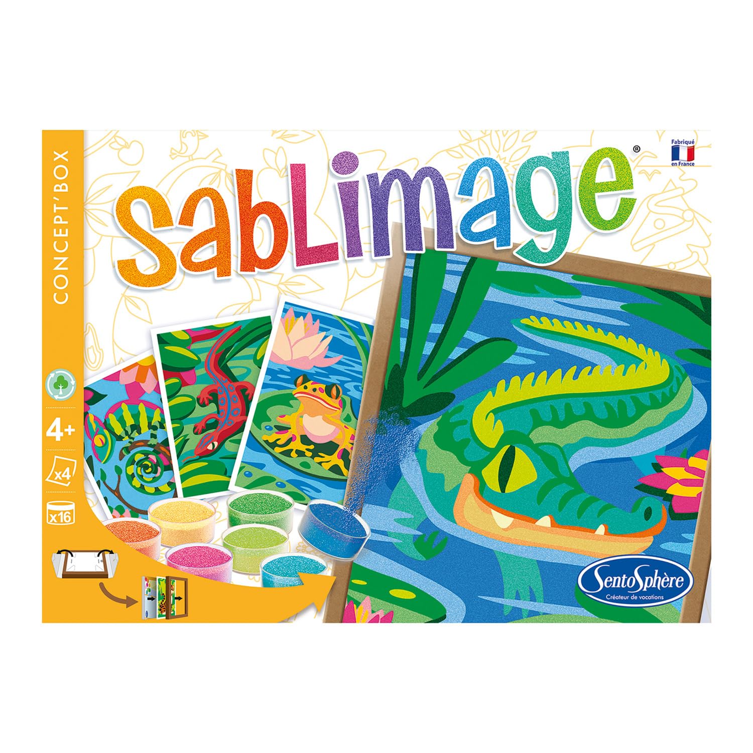 Sentosphere 3908819 Sablimage - Kit de pintura de arena para niños, diseño de reptiles y ranas, kit de manualidades creativo, juego de pintura de arena a partir de 4 años