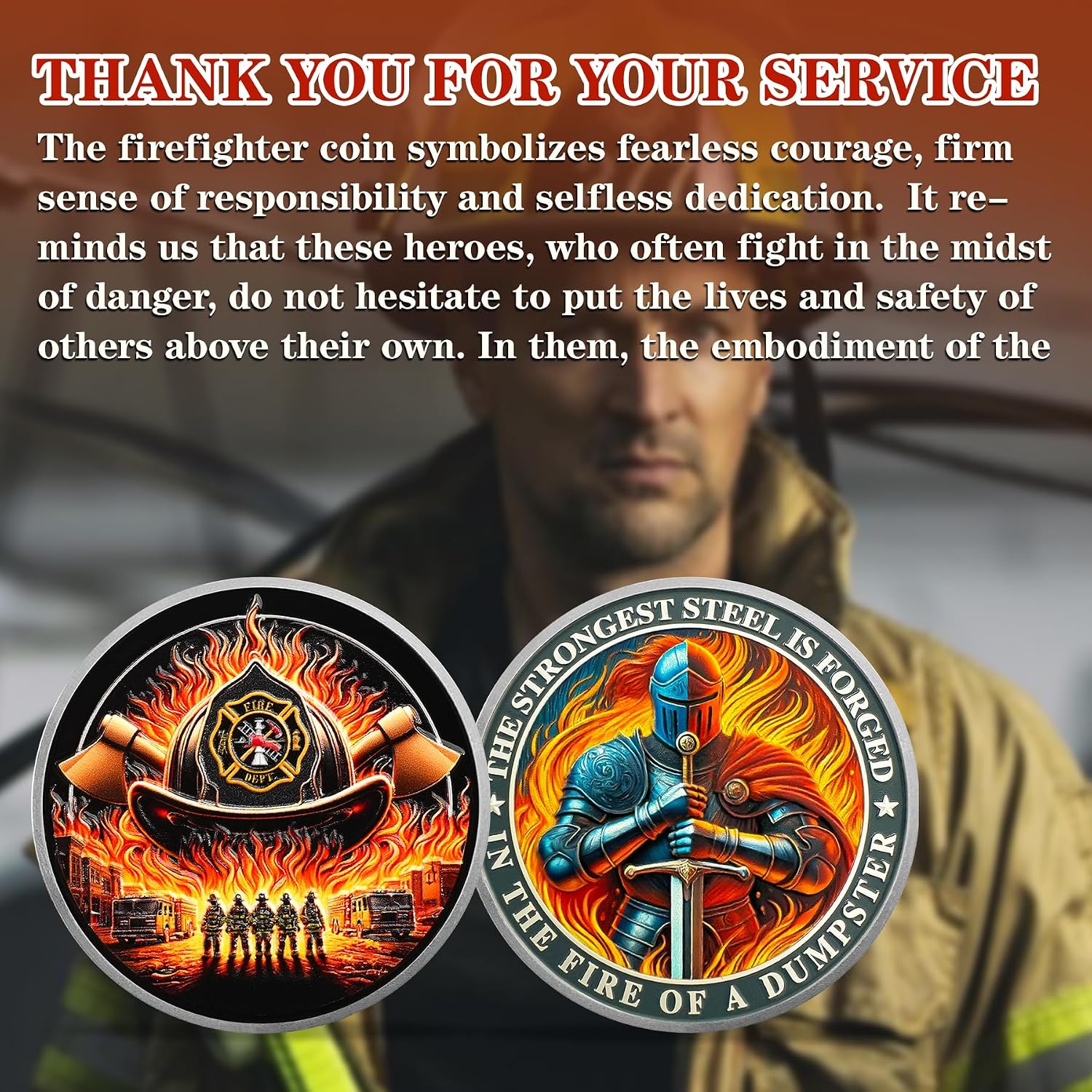 BHealthLife Flame Knight Firefighter Challenge Coin - Firefighting Flame Axe Memorial Coin for Men Dad Brother - Thank You for Your Service Gifts for Fireman Fire Department