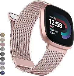 Pulseira de metal para Fitbit Versa 4/Versa 3, Fitbit Sense 2/Sense feminina, masculina, pulseira de substituição magnética de malha de aço inoxidável para smartwatch Fitbit Versa 4/Sense 2