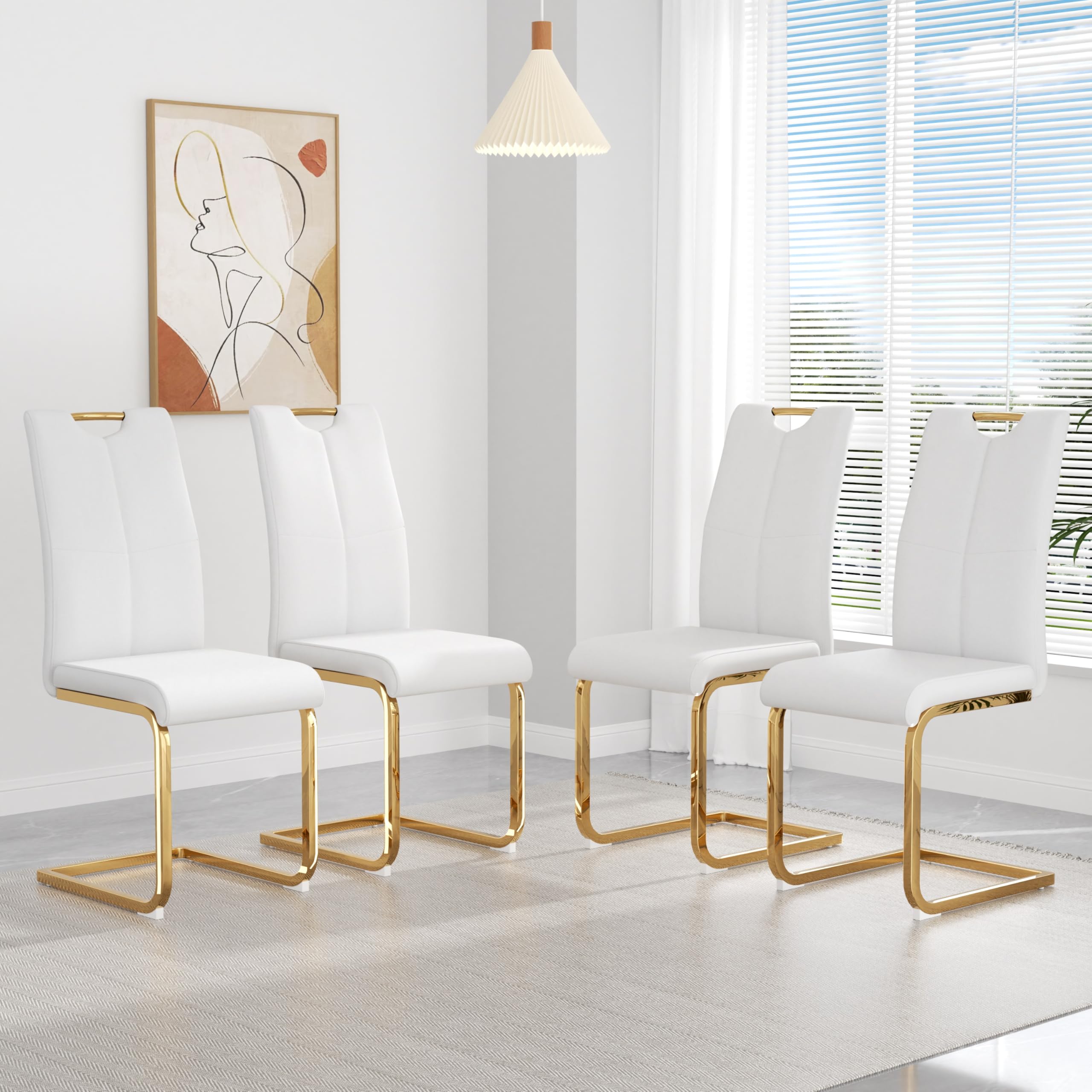 yeag Modern Dining Chairs Set of 4, Kitchen & Kitchen Room Chairs, with Golden Metal Chrome Legs and Upholstered PU Faux Leather Seat, Modern High