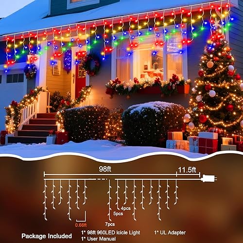 Miniatura 7 de Tira de luces de 98 pies para exteriores, 900 luces LED de Navidad para exteriores, tira de luces de Navidad con 8 modos y temporizador para Varios