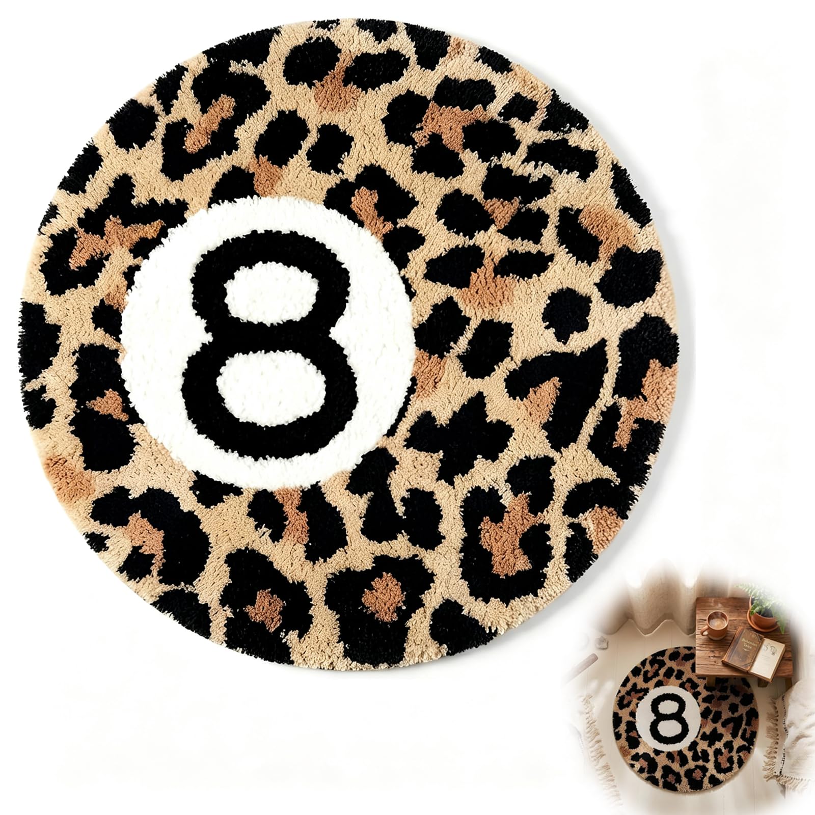 YcsRnn Leopard Print 8 Ball Rug, 60x60cm Soft Faux Cashmere