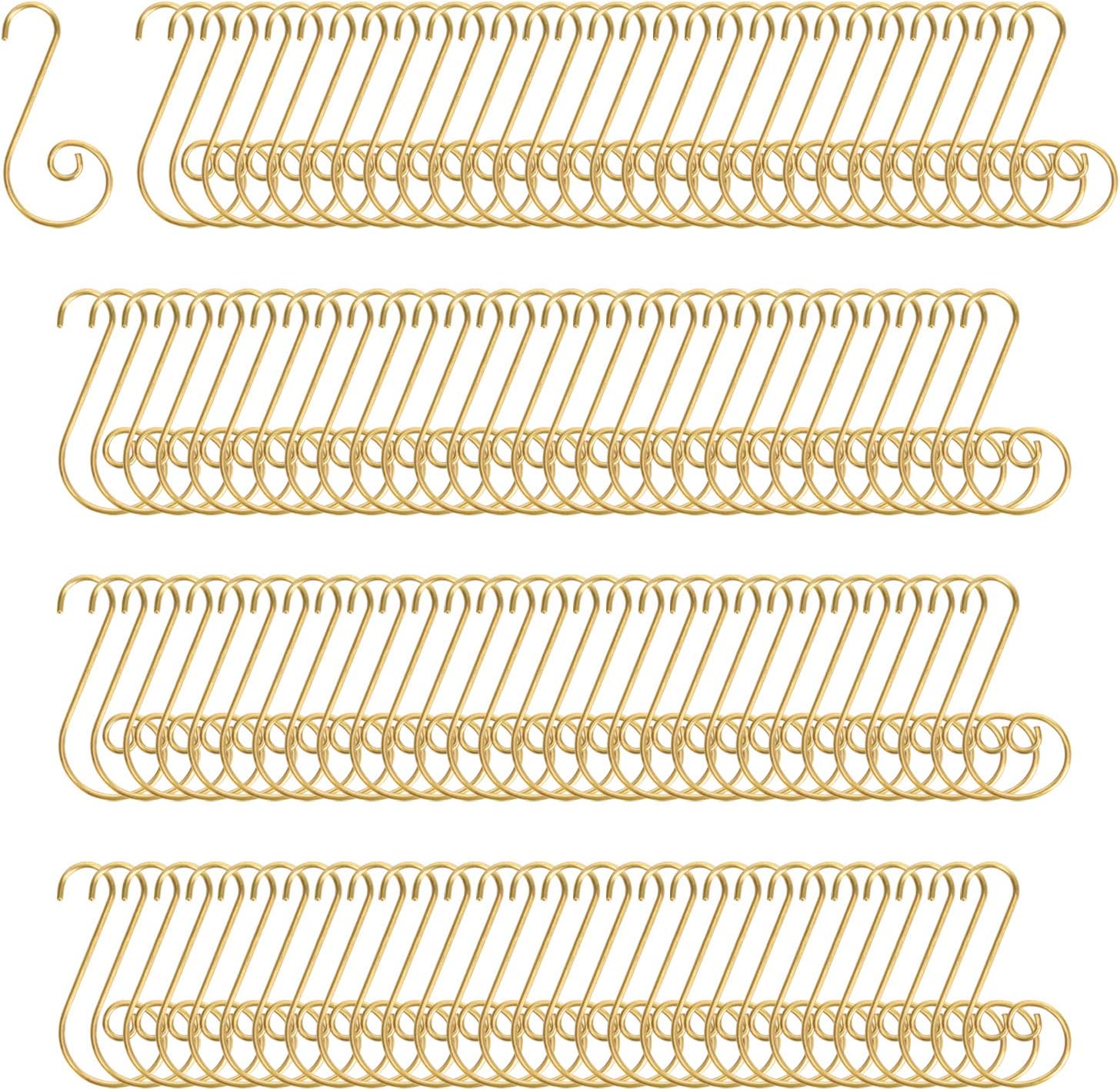 Livder 120 Pack Christmas Tree Ornament Hooks Hanging Metal Hook Hangers Bulk S Shaped Stocking Holders (Golden)