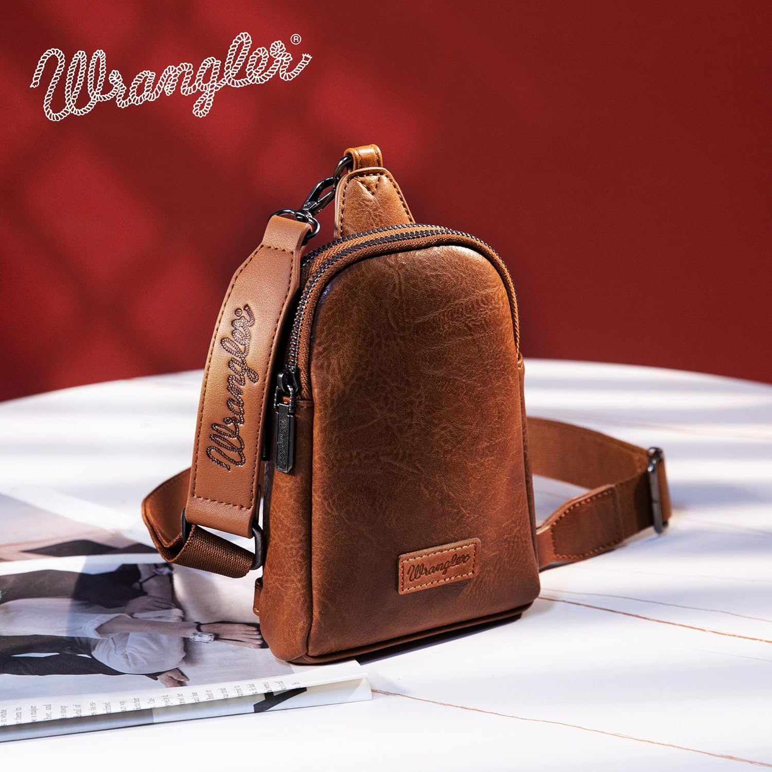 Wrangler Small Sling Bag for Women, Leather Crossbody Bags Cross Body Purse Fanny Packs with Adjustable Strap for Gift - Image 8