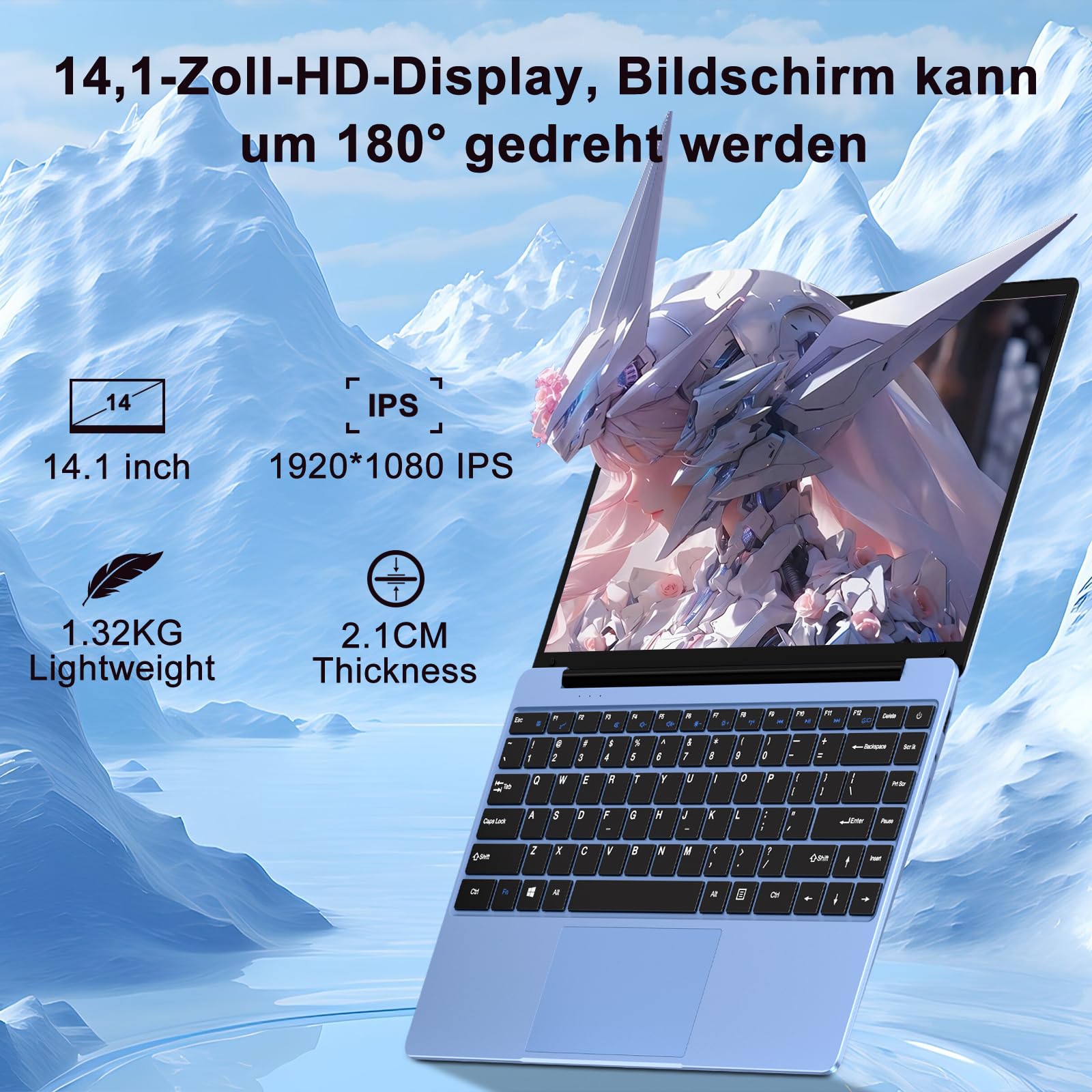 Laptop 14 Zoll Win11 Pro Notebook 6+256GB SSD Unterstützung 1TB | 1920x1080P Full Metal Celeron N4020 5G WiFi Mini HDMI & Kabellose Maus Tastaturfolie für Tastatur-Blue