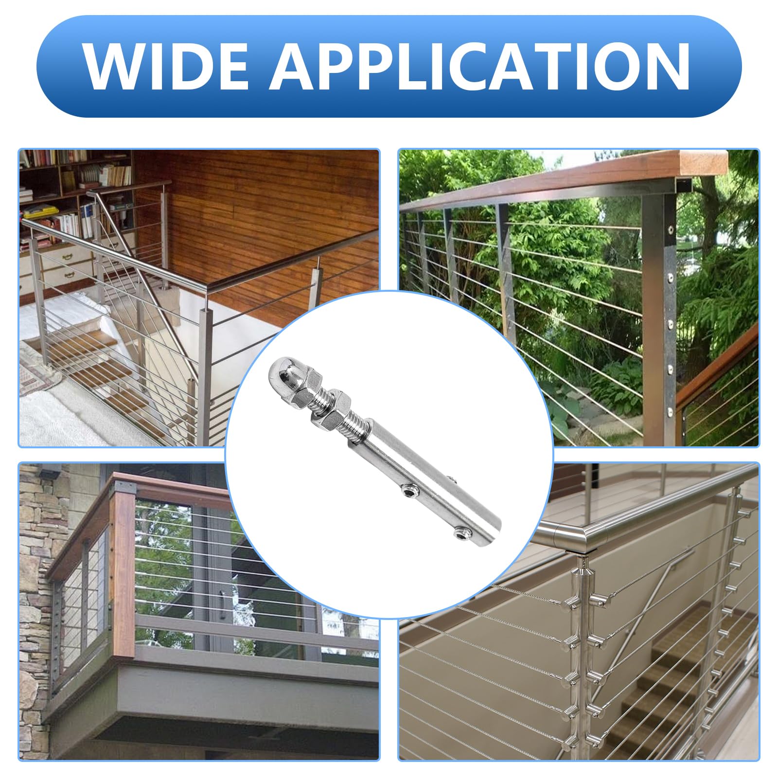Tensor De Cuerda, 10 Unidades Abrazadera De Acero Inoxidable De 6mm Kit De Tensado Con Pasadores Roscados Terminal De Tensión Ajustable Para Barandilla De Acero Inoxidable - Plateado