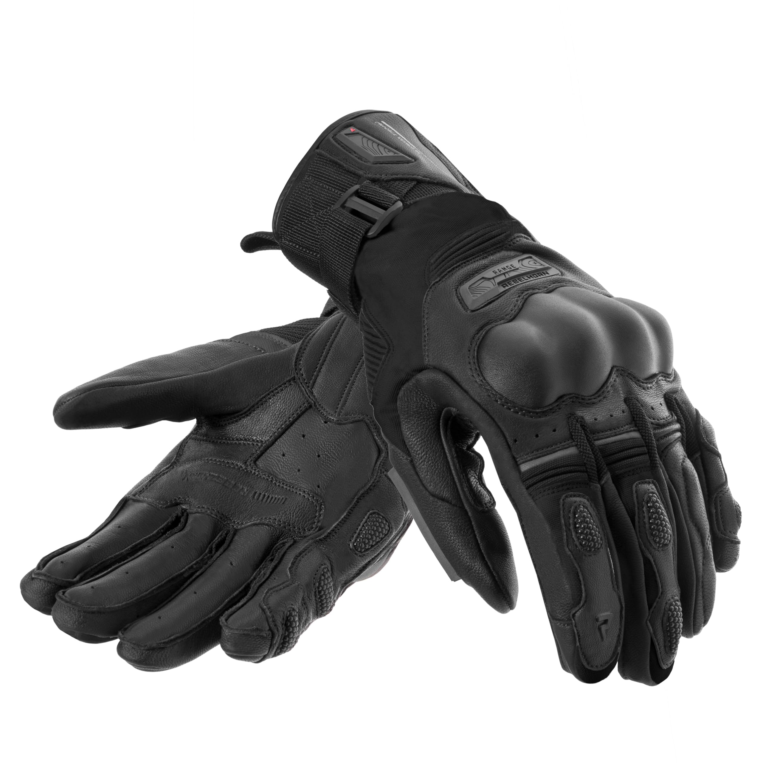 REBELHORNRange Men's Motorcycle Gloves, Goat Leather, Ankle SAS-TEC Protectors, Superfabric Inserts, Double Cuff Adjustment, Wiper on Thumb, Sizes up to 5XL