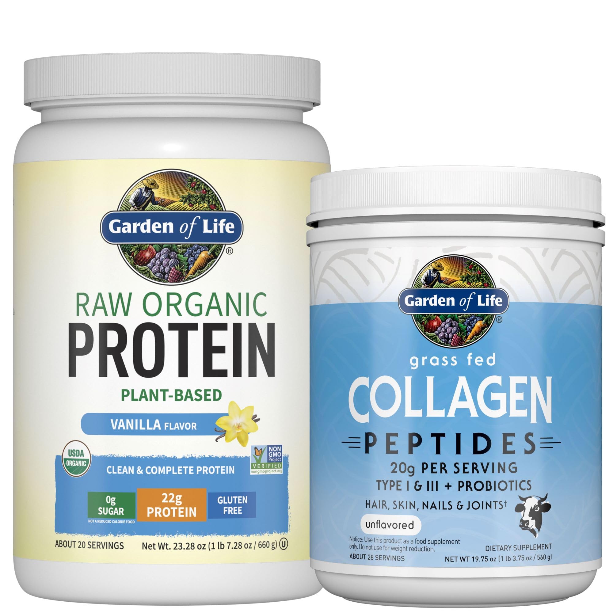 Garden of Life Power Bundle Collagen Peptides Powder for Hair Skin Nails Joints Unflavored 28 Servings Vegan Vanilla