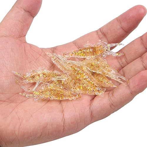 Miniatura 1 de Cebos de señuelo de camarones suaves, 20 cebo de camarón artificial, señuelos de pesca con brillo, 2.0 in, kit de gambas de gambas de silicona para