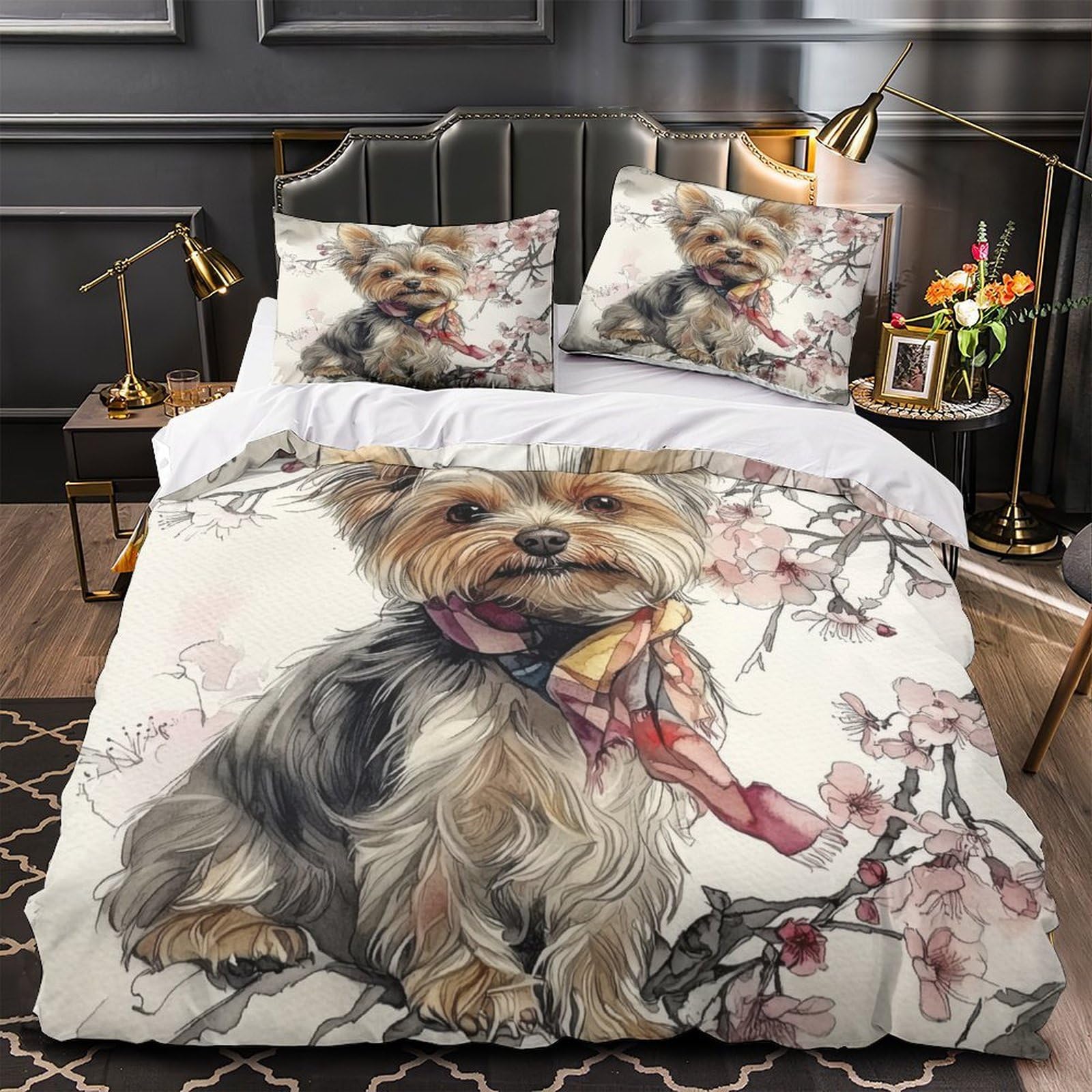 Idée cadeau parure de lit Yorkie effet aquarelle pour passionnés de chiens