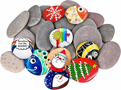 Miniatura 26 de River Rocks para pintar, 15 piezas grandes de 2 a 3 pulgadas, planas, lisas, piedras para pintar para niños, manualidades, pintura a granel