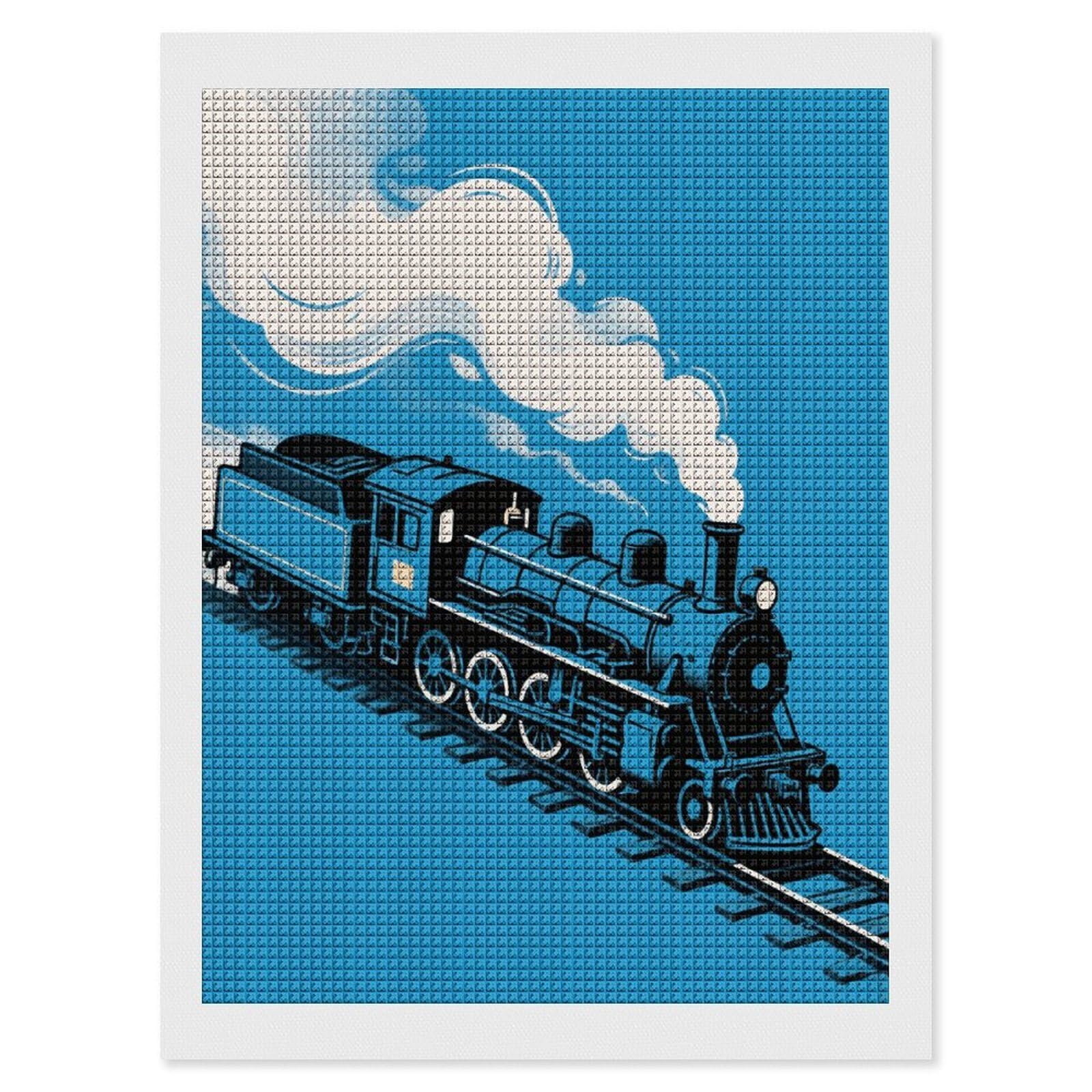 Peinture diamant de qualité supérieure train bleu et strass carrés 5D - 8