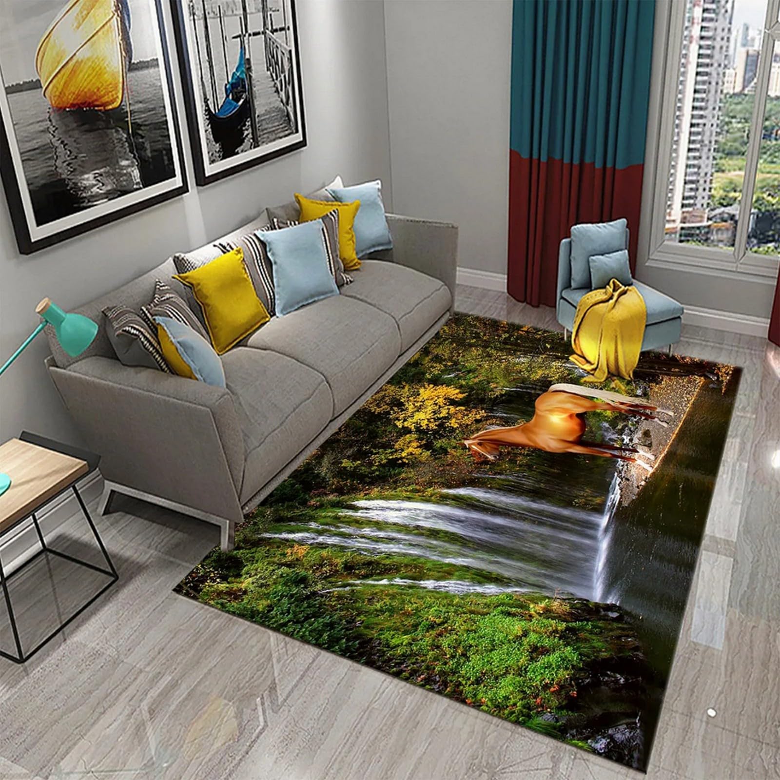 Tapis de bureau cheval 100x200 cm en polyester doux antidérapant