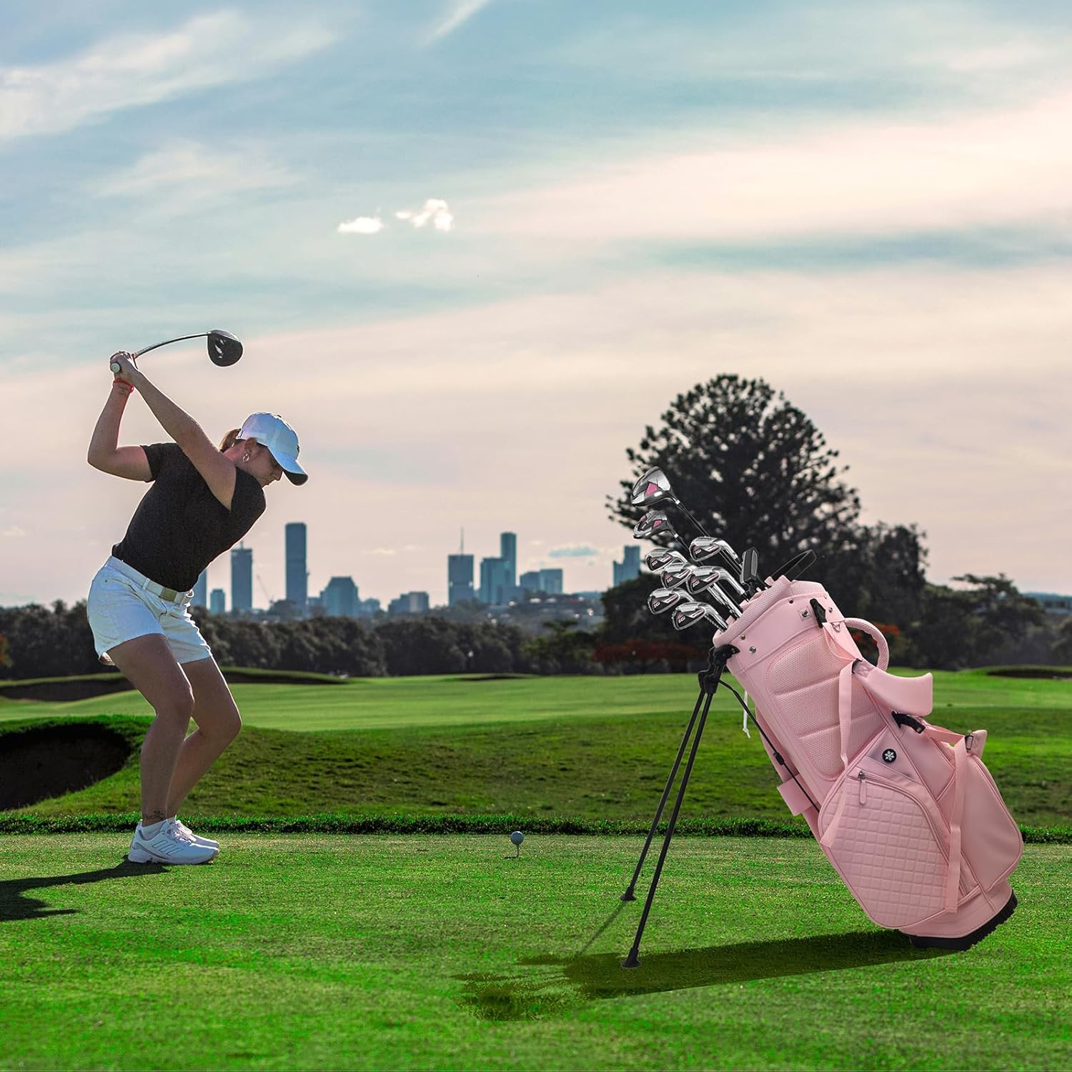 Luxury Womens Golf Bag, PU Leather Golf Stand Bag for Women/Ladies, 14-Way Full-Length Top Dividers, Ultra Lightweight, Large Pockets for Accessories