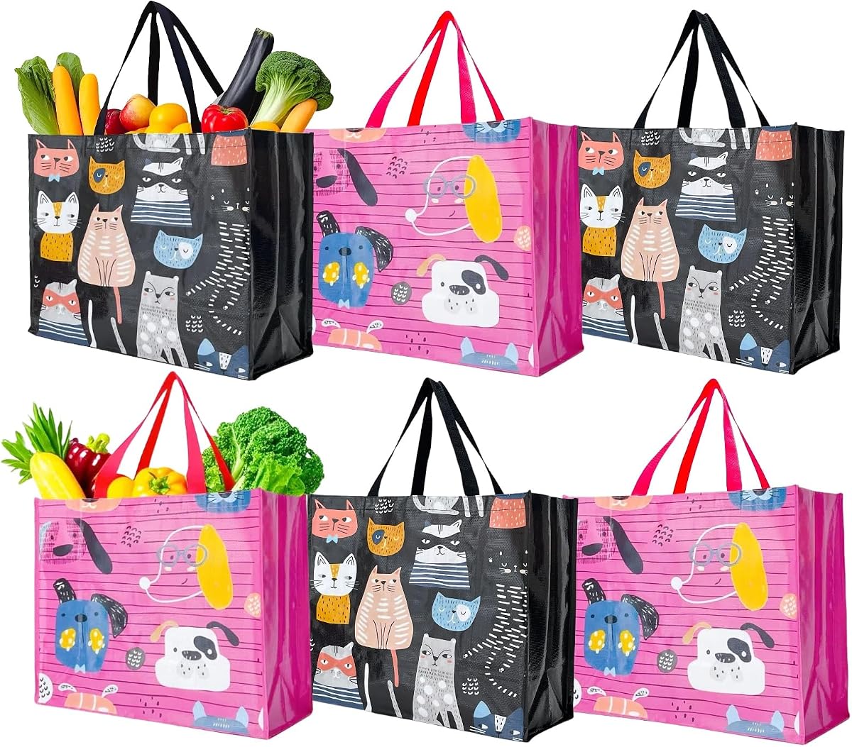 6 Pack Reusable Grocery Bags Large Heavy-Duty Shopping Bag Foldable Tote Water Resistant for Groceries Picnic Beach