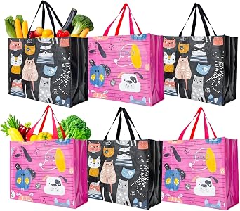 6 Pack Reusable Grocery Bags Large Heavy-Duty Shopping Bag Foldable Tote Water Resistant for Groceries Picnic Beach