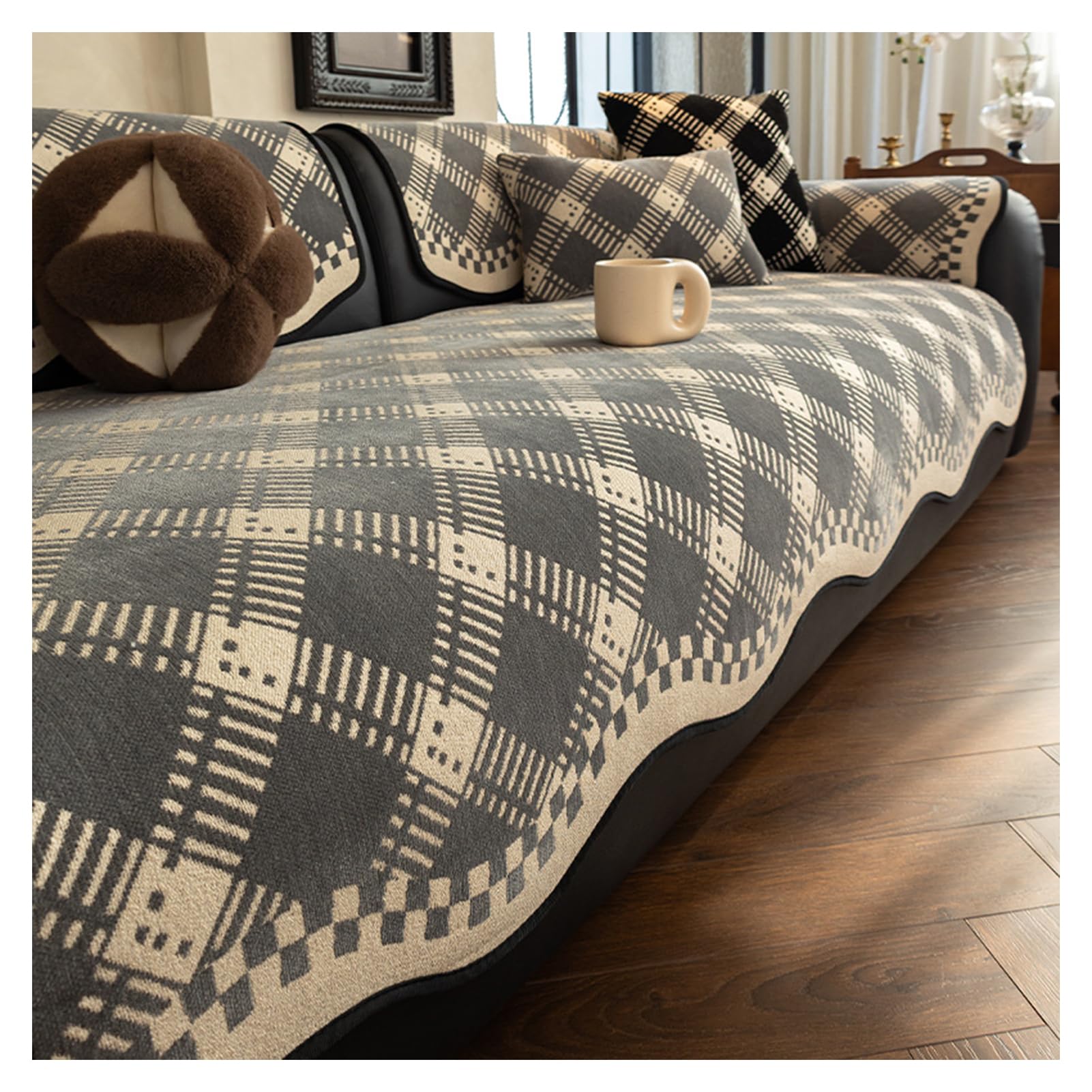 Housse de canapé chenille pour éviter les déplacements, tissu doux pour la peau avec barrière anti-déversement pour canapés sectionnels en forme de L