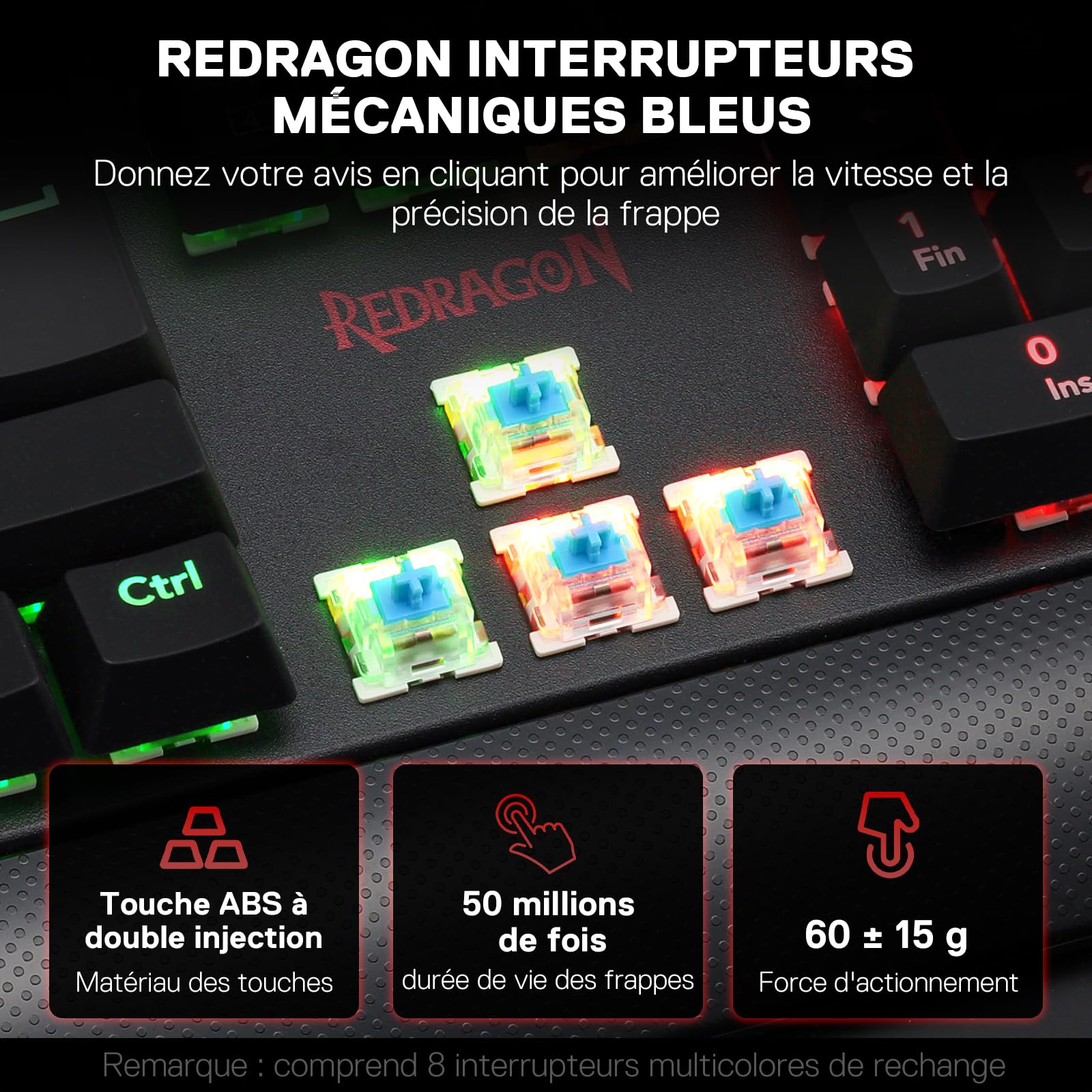 Redragon K557 Clavier Mécanique Filaire AZERTY RGB Switch Bleu
