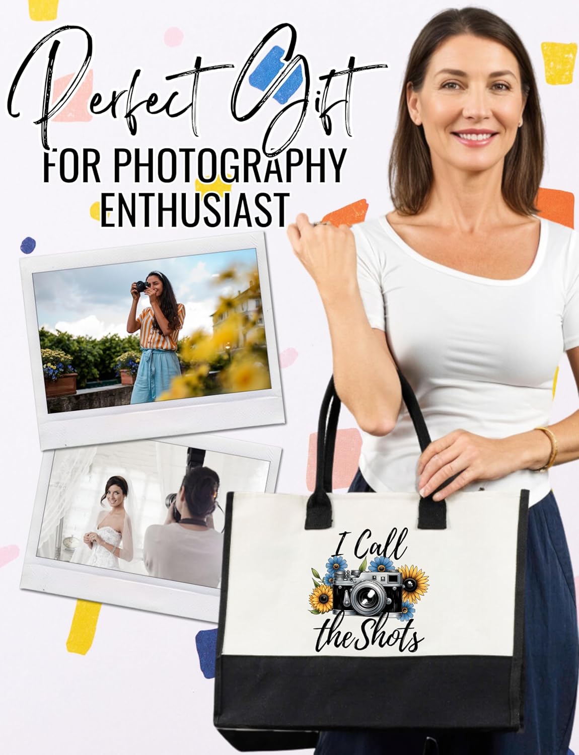 InnoBeta Photographer Gifts Canvas Tote Bag, Photographer Bag with Top Zipper Closure and Shoulder Strap for Birthday, Mother's Day, Christmas